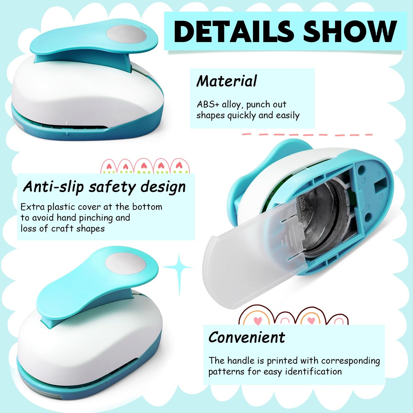 CHENGU 6 Pcs Circle Punch Set 3in/2in/1.5in/1in/0.6in/0.3in Scrapbook Hole Punchers Crafting with 10 Sticker Paper Round Cutter Scrapbook for Office Supplies DIY Albums Photos(Blue)