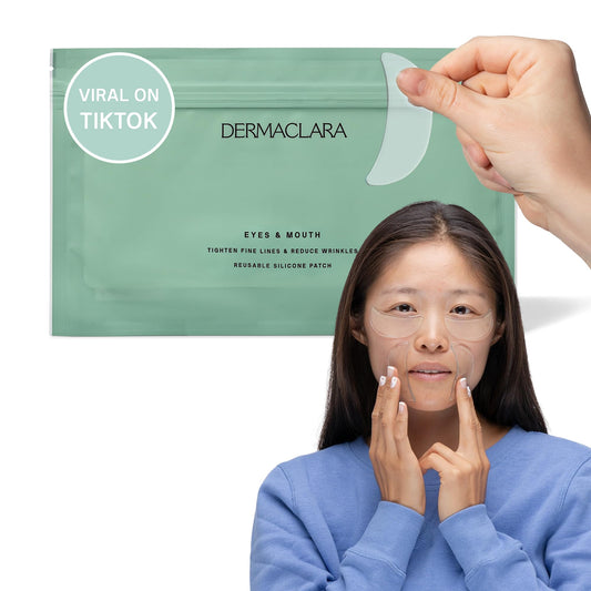 Dermaclara Eye & Mouth Patches - Anti-Wrinkle Silicone Patches for Smile Lines & Under Eye, Overnight Face Pads for Women & Men for Laugh & Frown Lines, Anti Aging, Reusable up to 30 Times - 4 Patches