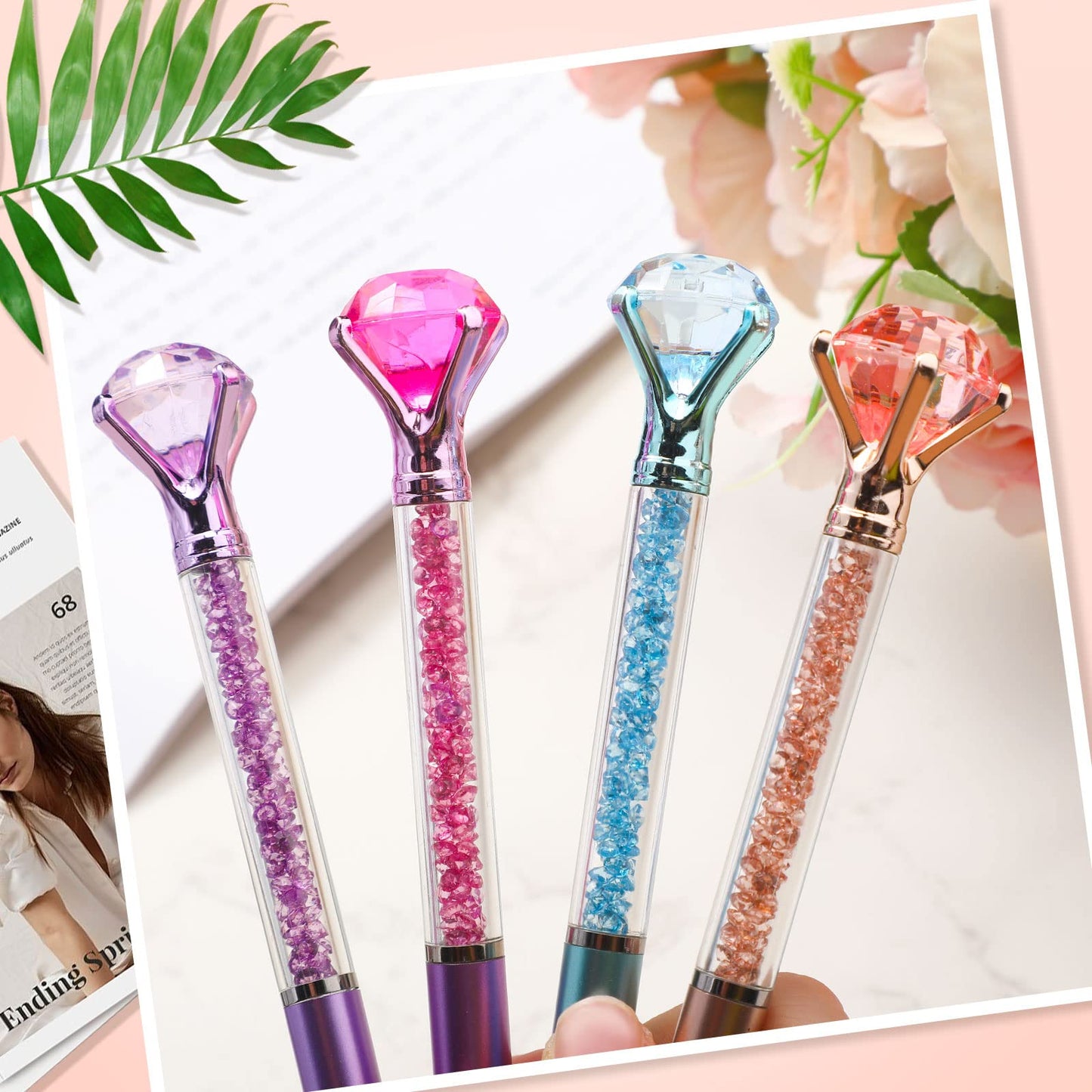 Sherr 160 Pack Big Crystal Diamond Pens Cute Ballpoint Pens Retractable Ballpoint Gem Pens Rhinestones Crystal Bling Plated 4 Color Black Gel Ink Office Supplies Gifts for Women