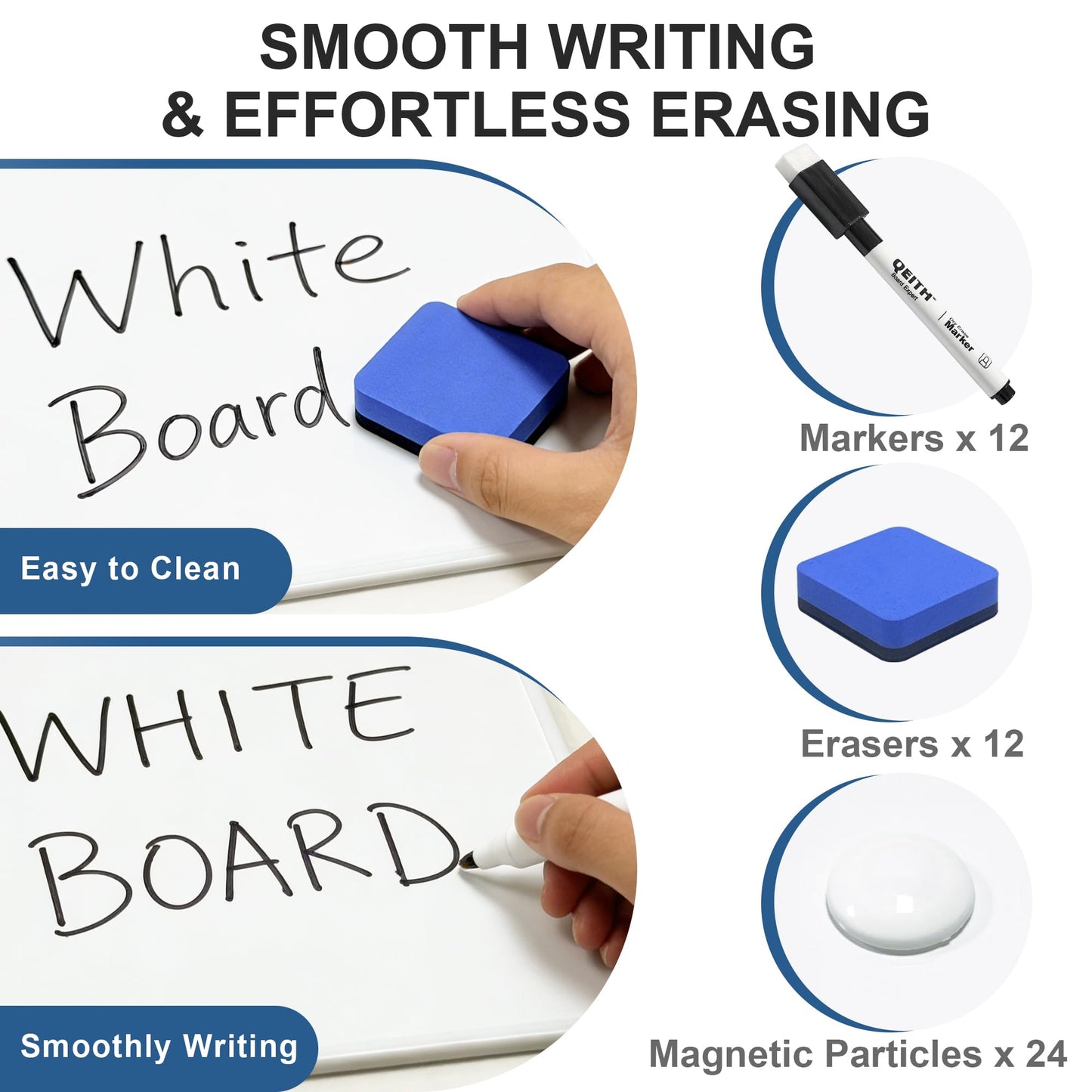 Dry Erase Boards, 12 Pack 9 x 12 Inch Magnetic Double Sided Portable Personal Small Whiteboards, Include 12 Markers, 12 Erasers, 24 Magnets for Kids, Students, Teachers Classroom School Supplies