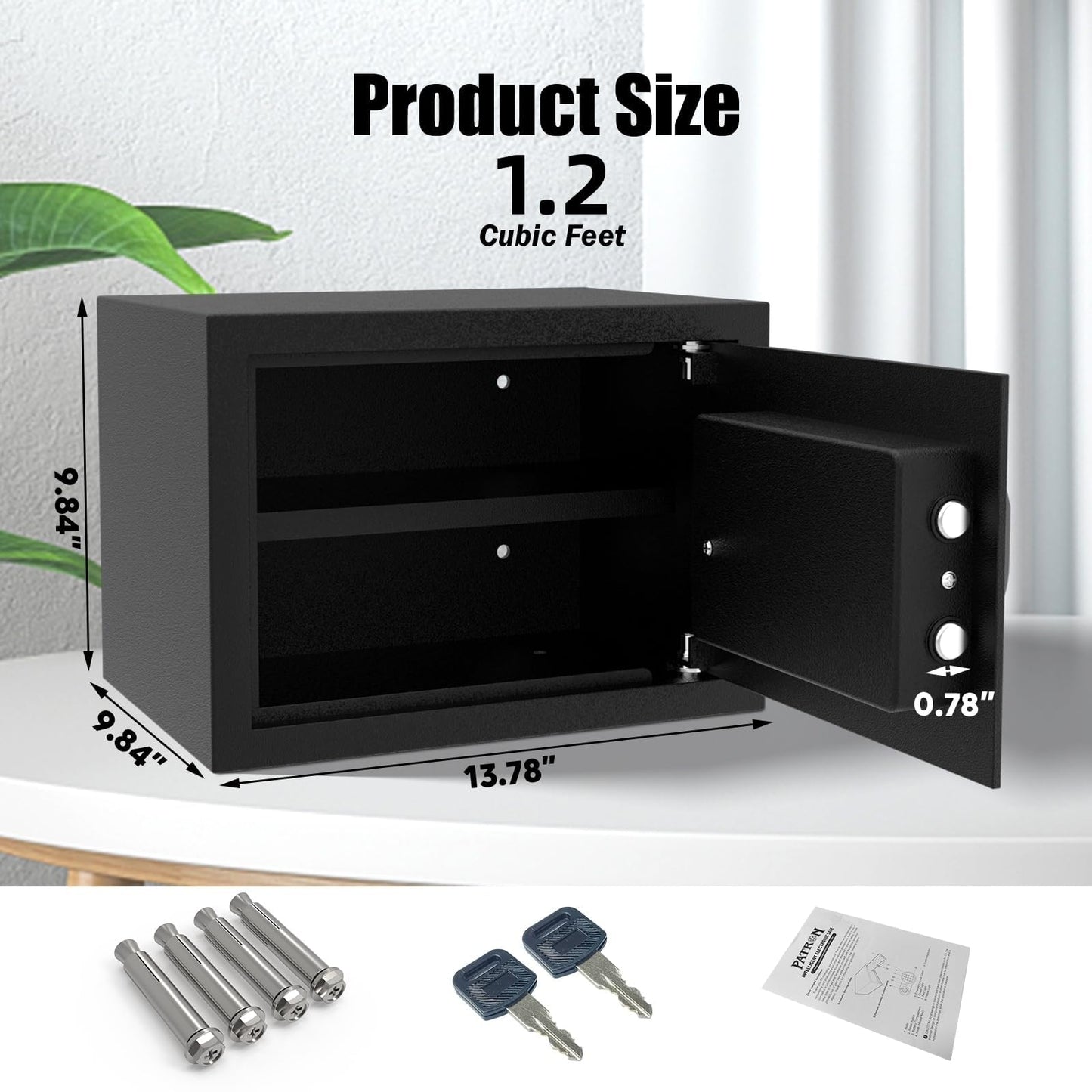 [ 1.2 Cu.ft. ]PATRON Safe Box with Key,Digital Security Home Safe,Cabinet Safes for Money Cash Documents,Wall Safes with Electronic Keypad,Removable Shelf for Office Hotel House Business,1.2 Cu.ft.
