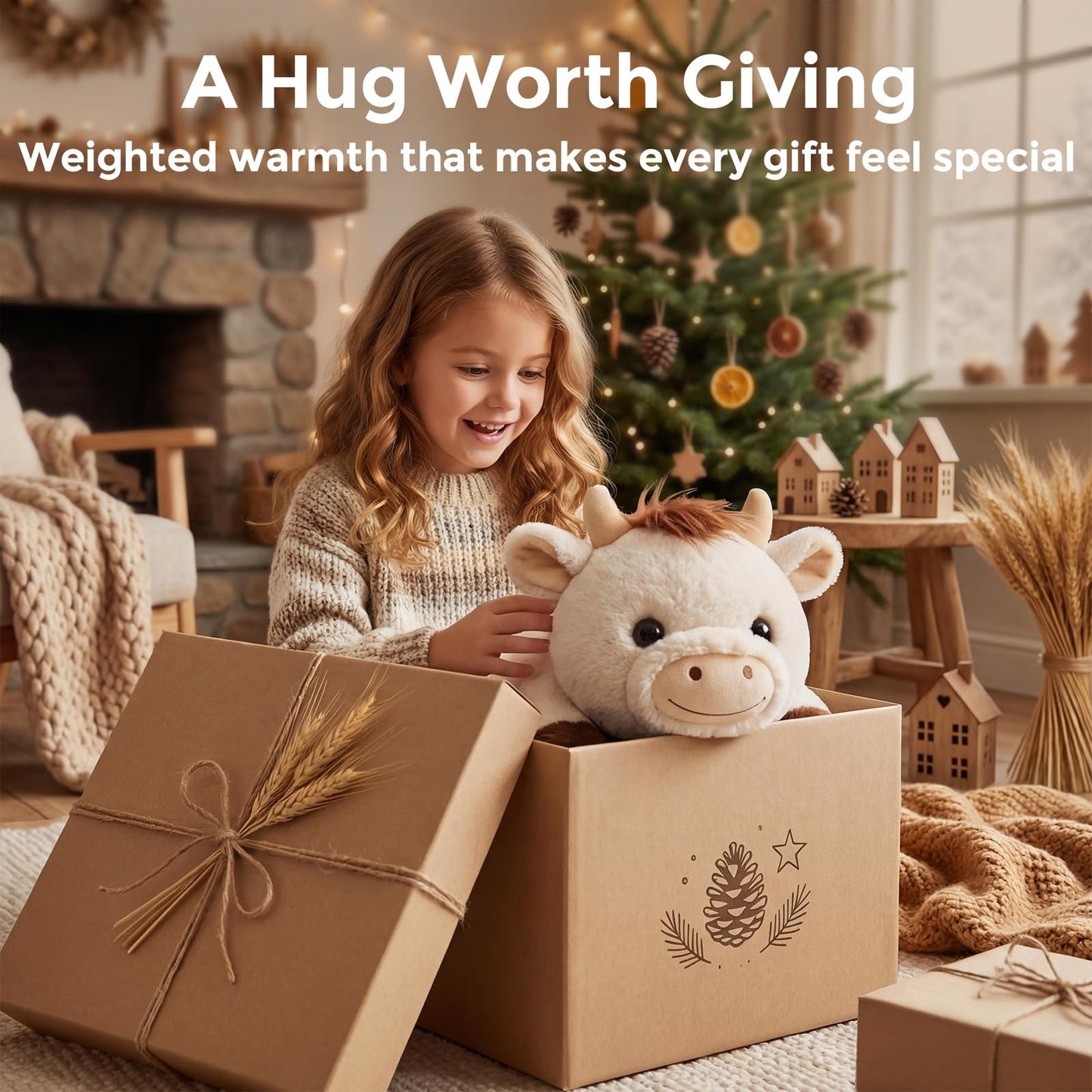 Mewaii Weighted Stuffed Animals with Microwavable Heating Pad - 5lb Adjustable, Heatable & Coolable Cow Plush for Realistic Hug, Removable Inner Pad, Perfect Plush Gift for Kids, Adults (23 Inch)