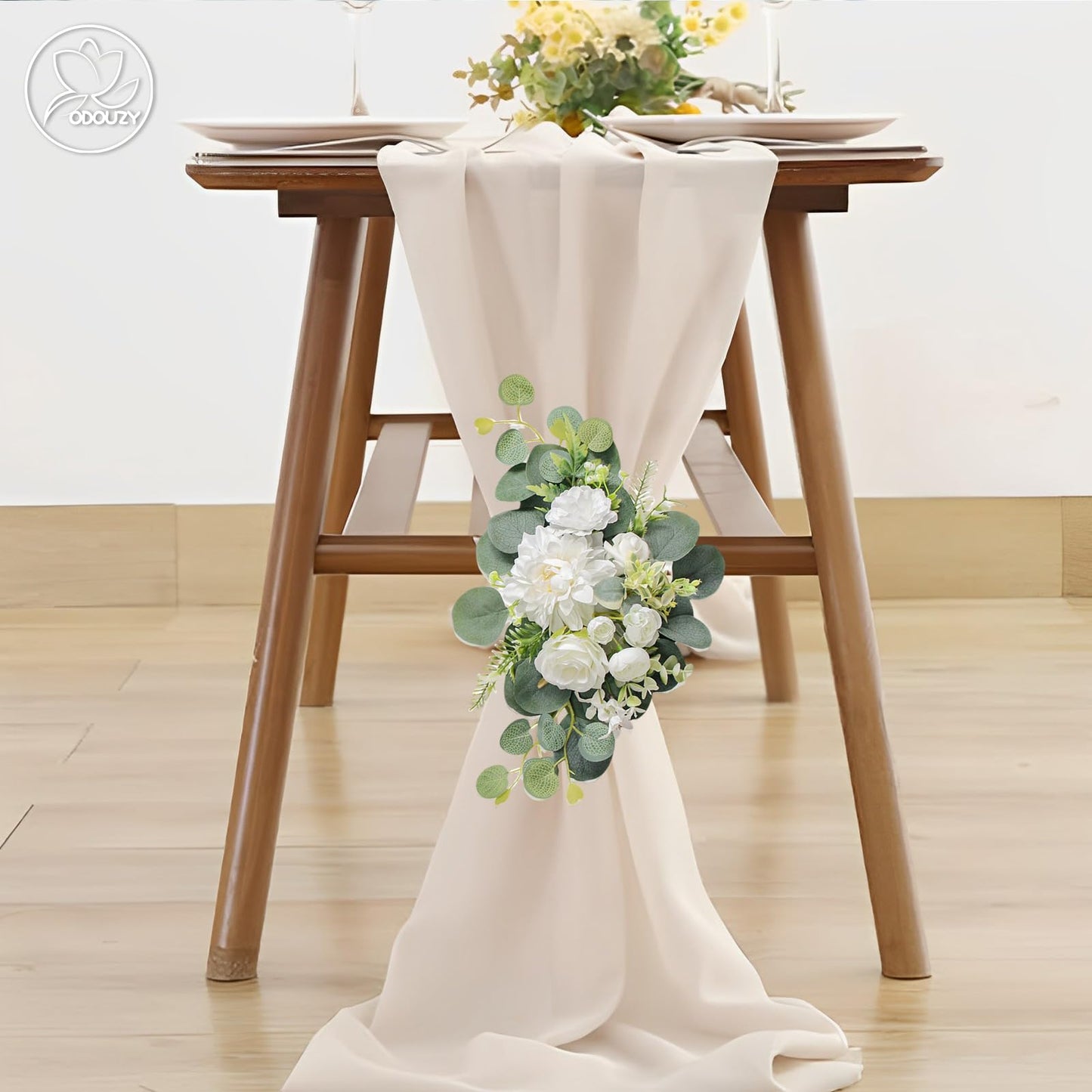 Odouzy Artificial Wedding Arch Flowers for Wedding Sign,Set of 2 for Wedding Welcome Ceremony Sign,Faux Floral Swags,Wedding, Banquet and Reception Backdrop Floral Decoration (White)