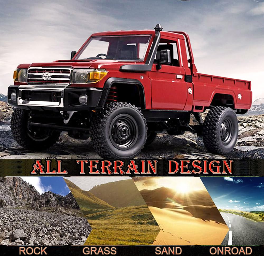 HLSFWDRIVE RC Rock Crawler RC Truck 4x4 Toyota LC79 RC Crawler 1/12 Off Road Pickup Remote Control 2.4Ghz All Terrain 280 Brushed Motor Proportional Throttle Steering RTR Hobby Toy Adult MN-82