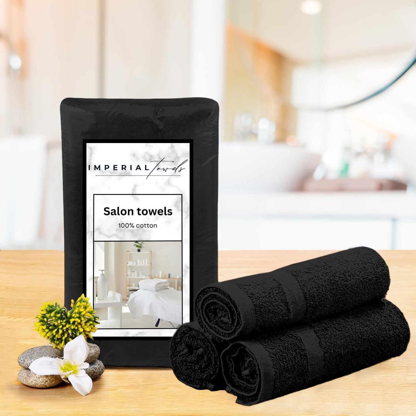 24 Pack Black Hand Towels 100% Cotton Spa Towels 16x26 inches Highly Absorbable Facial, Gym, Hair and Face Towels in Bulk