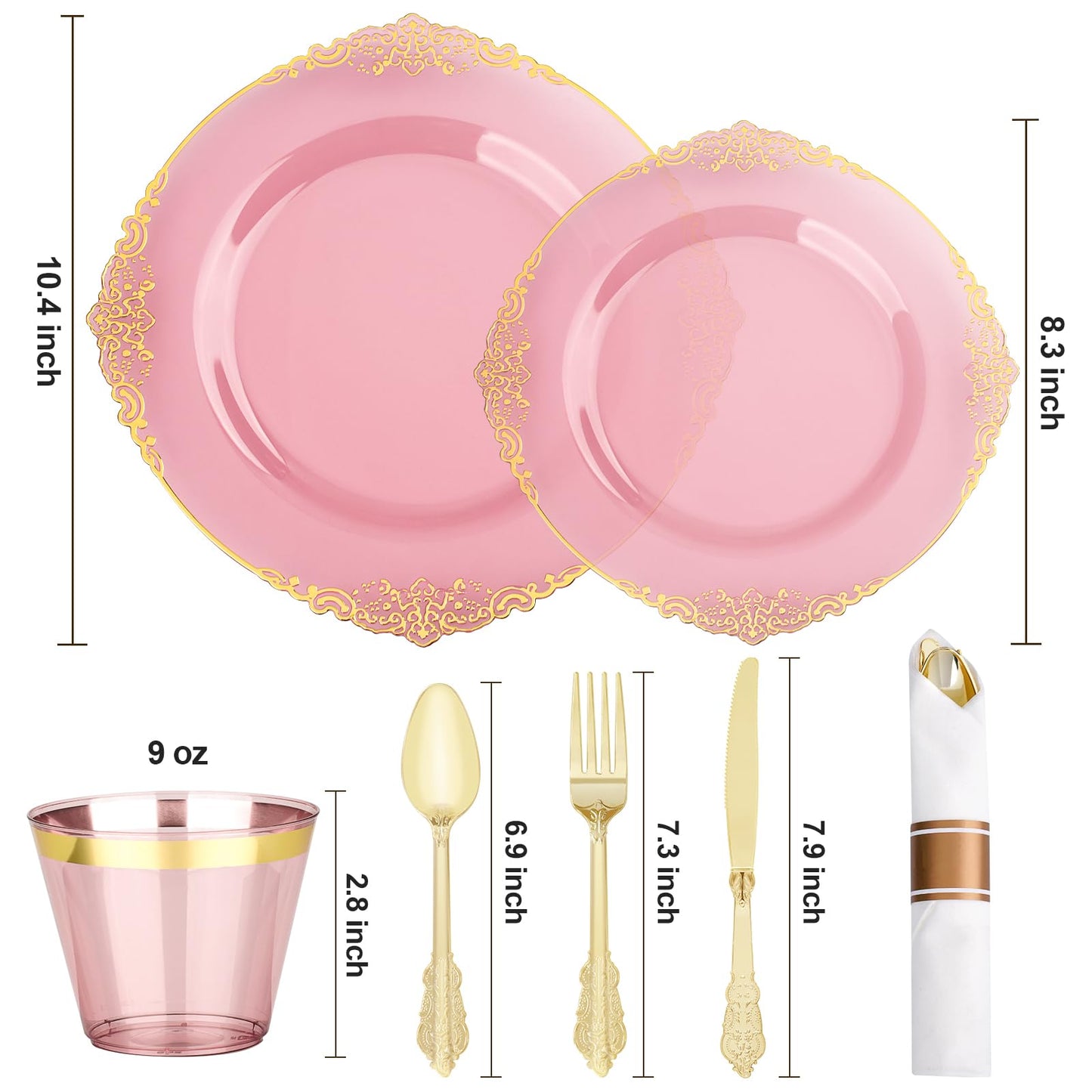 Bestluck 350 PCS Burgundy and Gold Plastic Plates, Disposable Dinnerware Set for 50 Guests, 100 Disposable Plates, 150 Silverwares, 50 Cups, 50 Napkins for Wedding, Party, Graduation