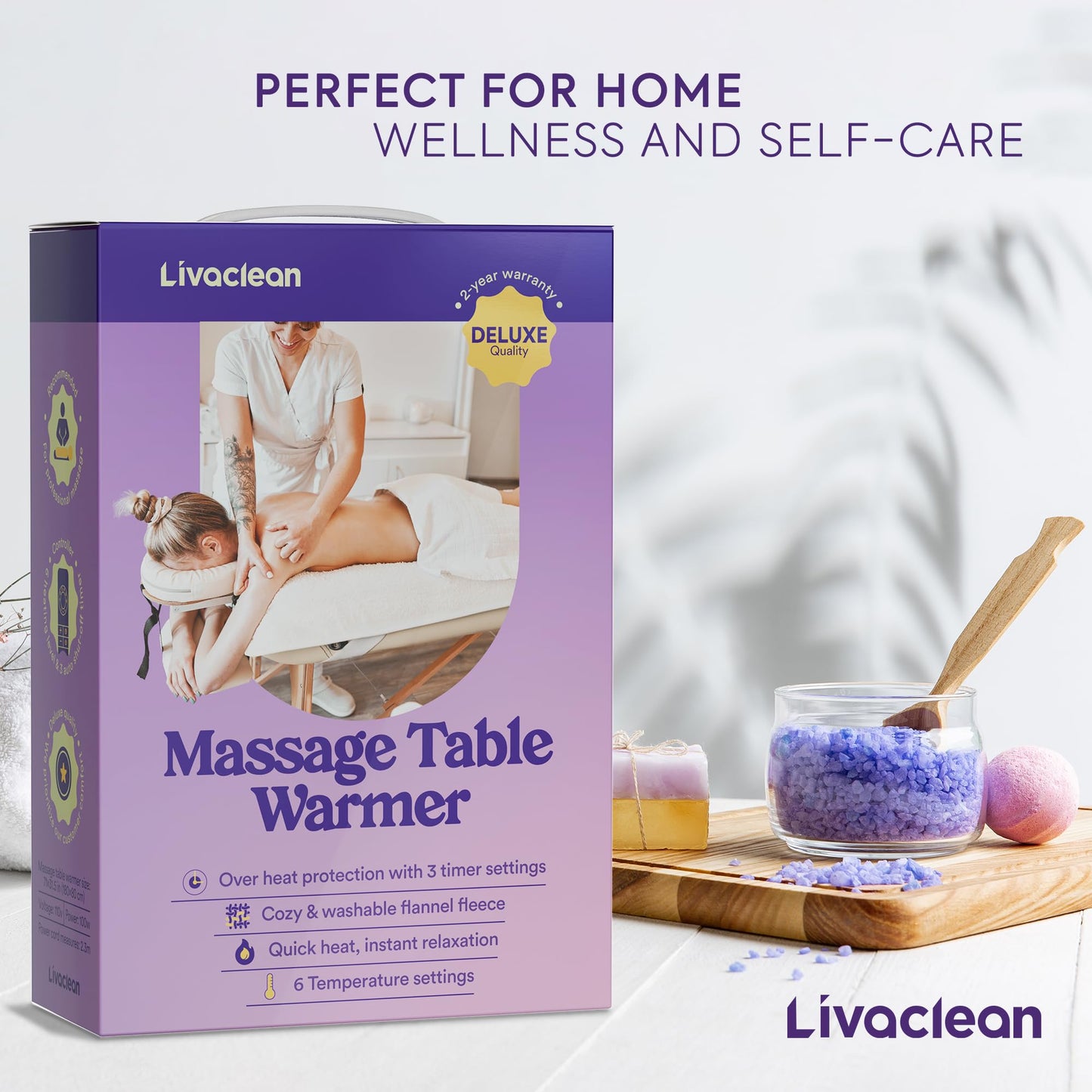 Flannel Massage Table Warmer w/ 6 Temperature Settings (71" x 31.5”) LivaClean Fleece Massage Table Warmer Heating Pad Blanket, Electric Heated Blanket, 2-Year Replacement Guarantee