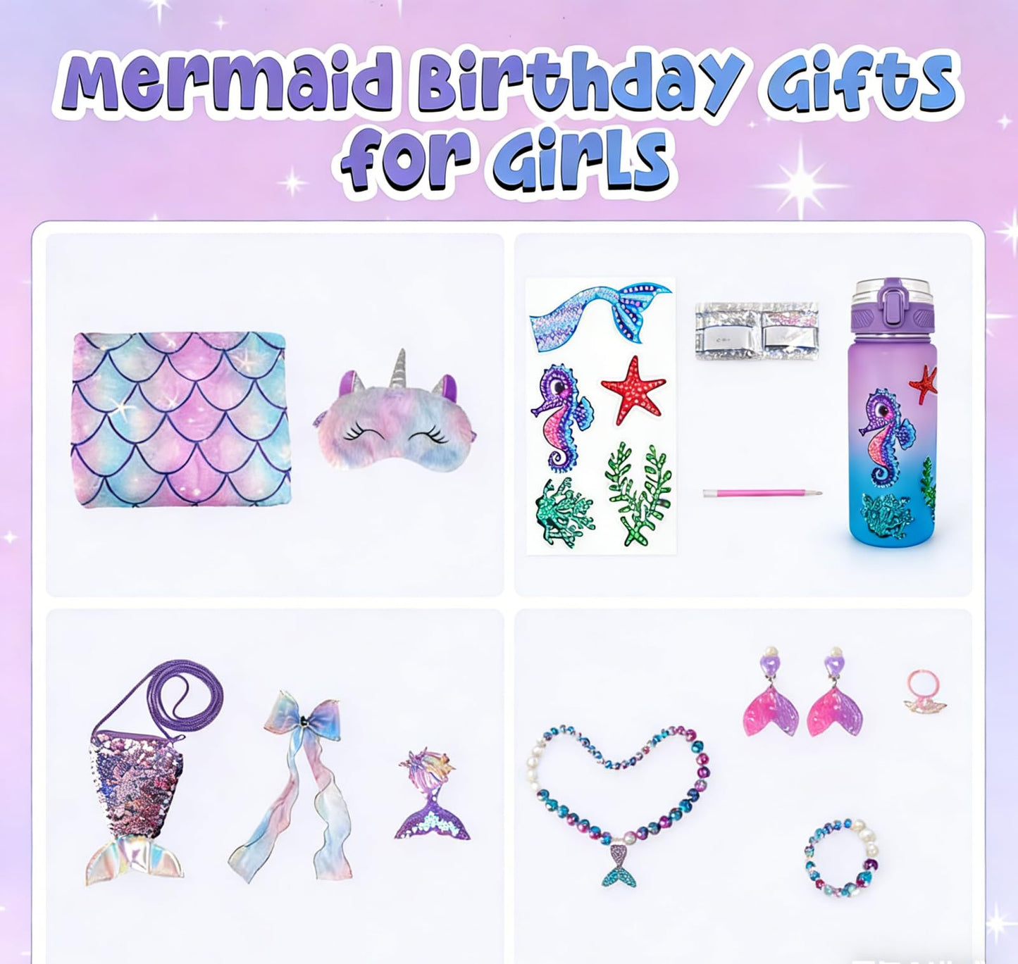 Mermaid Tail Blanket for Girls Valentines Easter Birthday Girl Gifts Diamond Art Kits with Soft Blanket and Water Bottle