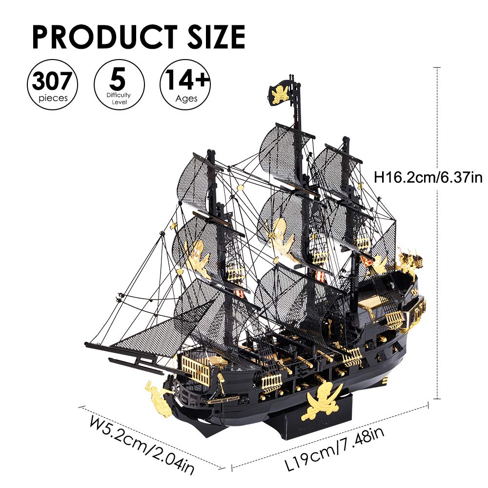 Piececool 3D Metal Puzzles for Adults, Red Queen Anne's Revenge Pirate Ship Model Kits, 3D Watercraft Model Building Kit, DIY Craft Kits Difficult 3D Puzzles for Family Time