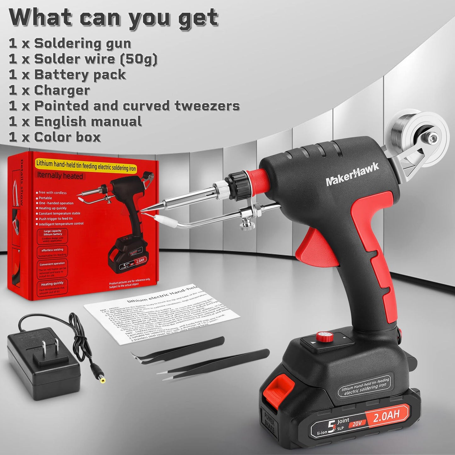 Cordless Soldering Iron Welding Kit - 60W 200-450℃ Adjustable Temperature One-handed Welding Iron With 20V Battery Automatic Soldering Gun Solder Tools for Electronic Repair Soldering Circuit Board