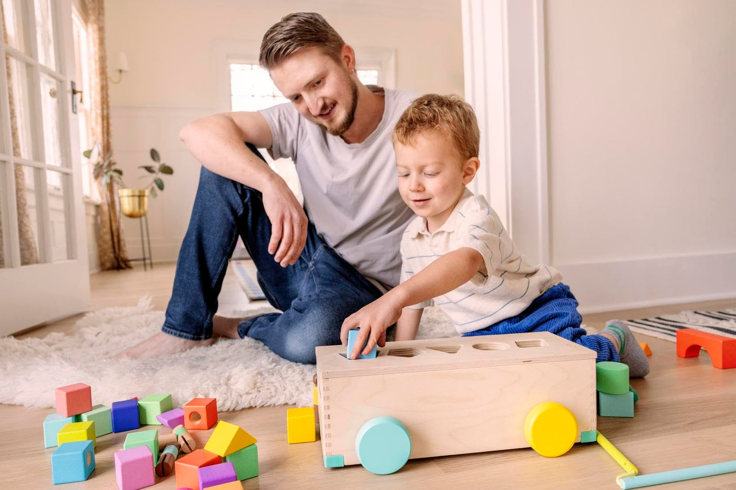 The Block Set by Lovevery – Solid Wood Blocks and Shapes + Wood Storage Box, 70 Pieces, 18 Colors, 20+ Activities