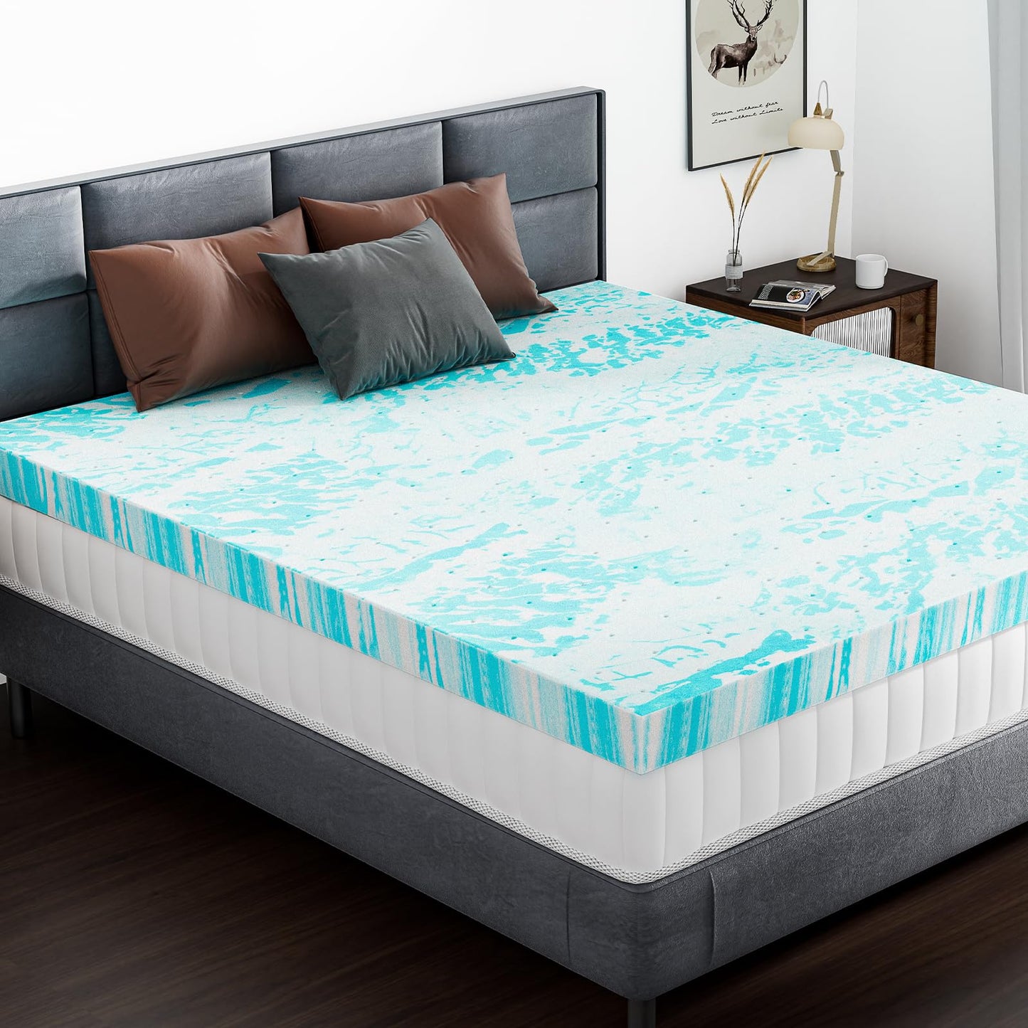 DUMOS Mattress Toppers Memory Foam King Size, 3 Inch Thick Bed Topper Pad Cooling Gel Infused Soft Comfy Padding Breathable for Sleeper Sofa Couch RV Camper, CertiPUR-US Certified, Blue