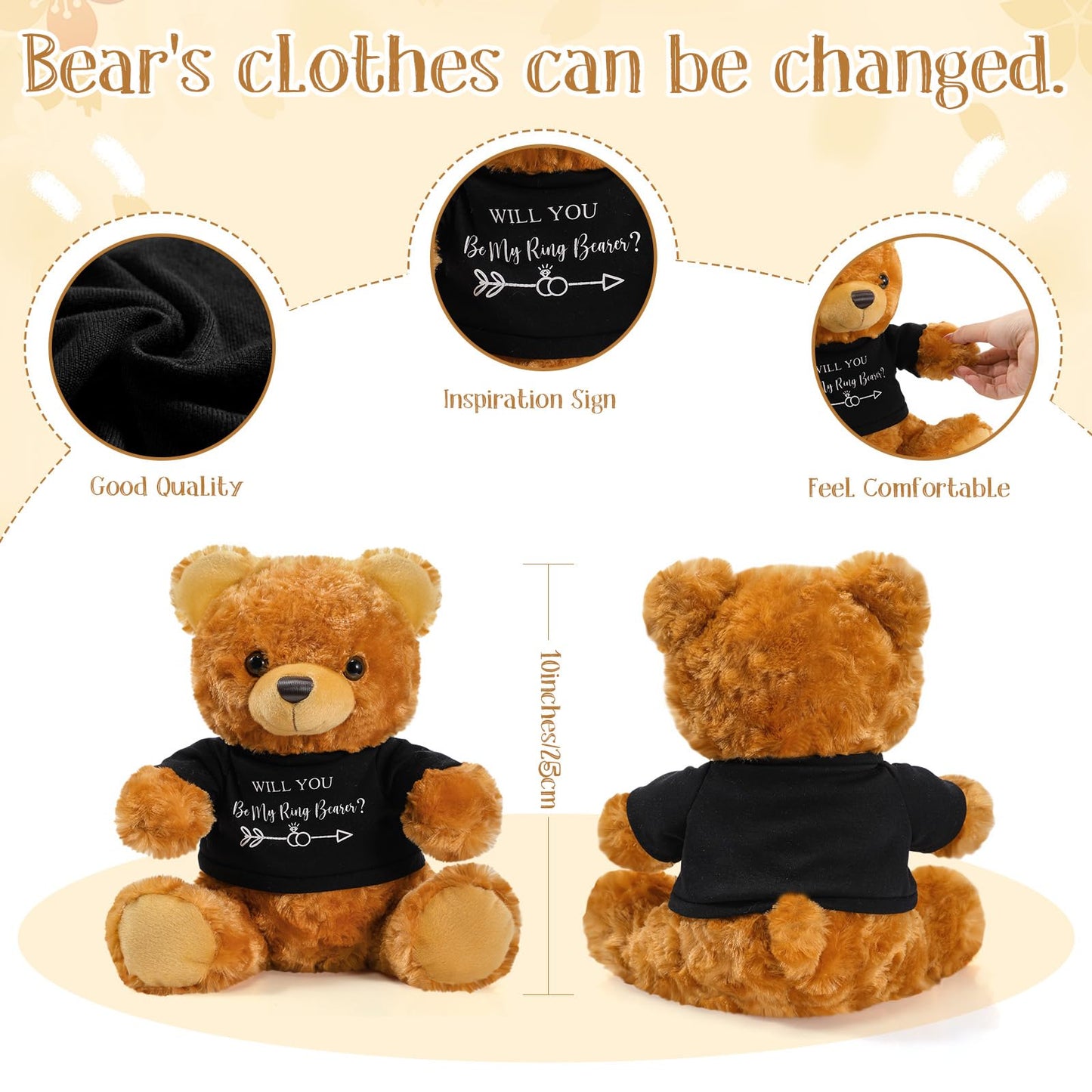 Jexine 2 Pieces Wedding 10 Inch Bear Stuffed Animal Will You Be My Flower Gril Bear Bearer Ring Proposal Gifts from Bride Groom with Clothing for Wedding Proposal Anniversary Party(Flower Girl, Ring)