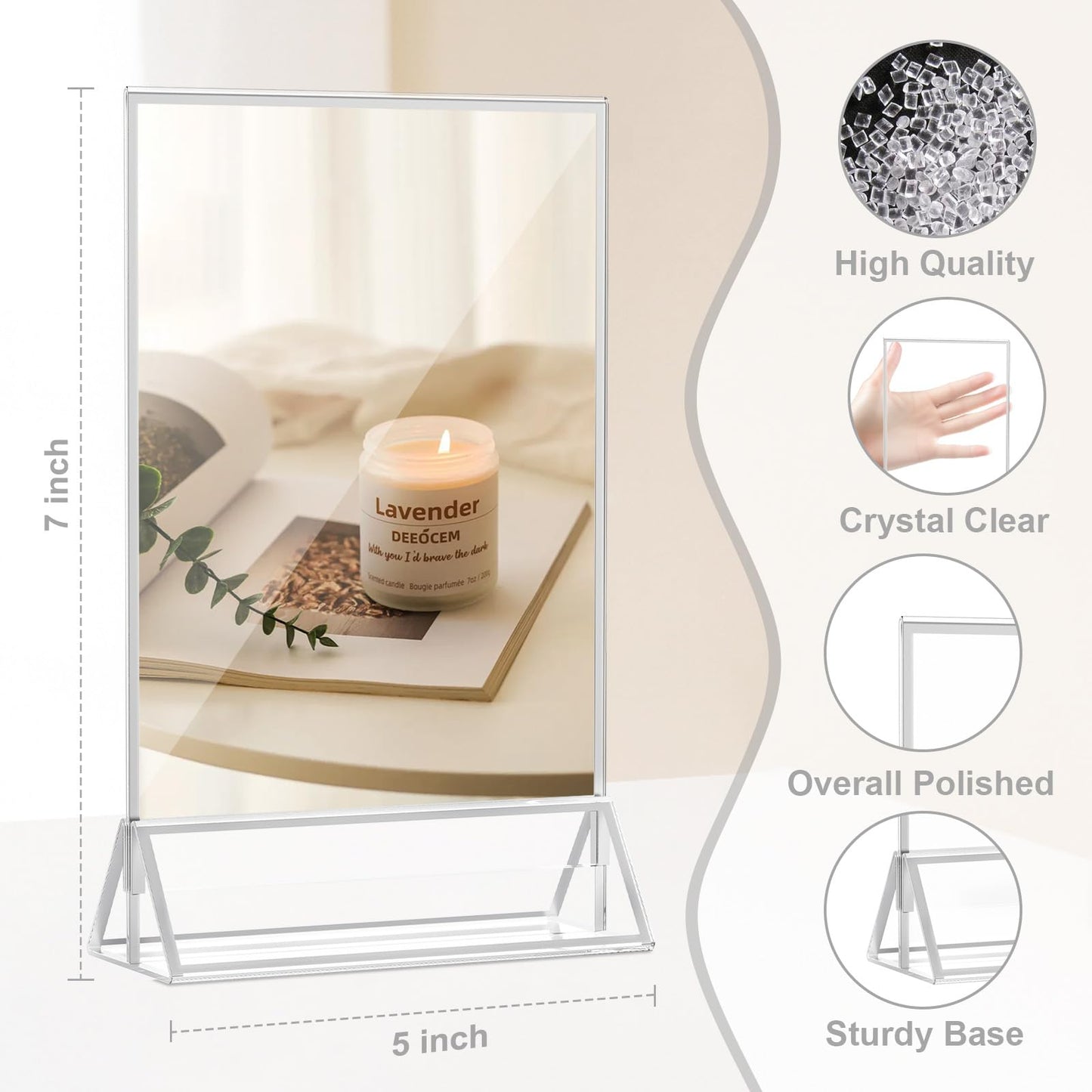 Daofary Acrylic Sign Holder 5 x 7, 14 Pack Double Sided Silver Picture Frame Stand up Table Top Sign Holders, Clear Display Stand Menu Flyer Holder for Wedding Party