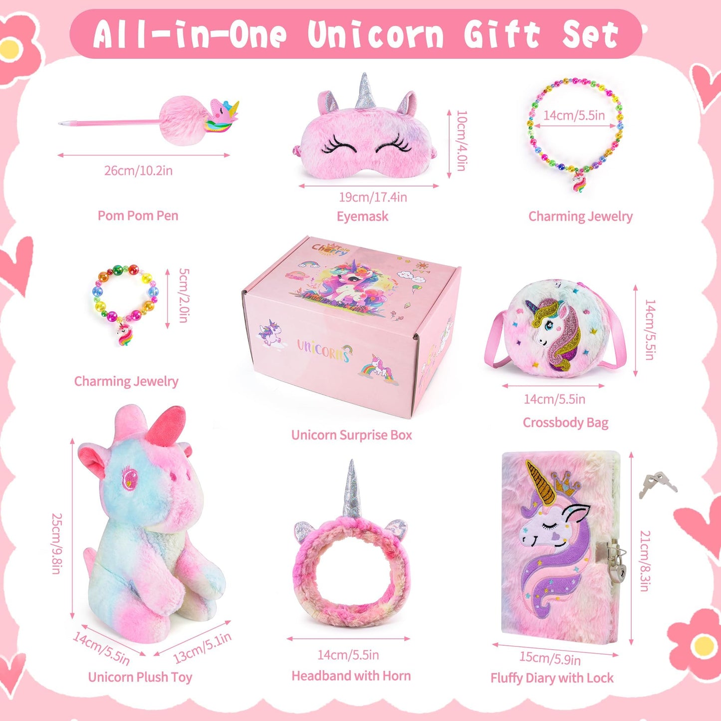 Cherry Tale Toys Gifts for Girls 4-6 7 8 9 10 Years Old, Girls Birthday Gifts Set for Kids Daughter Niece Christmas (A: Plush Unicorn Gift Set)