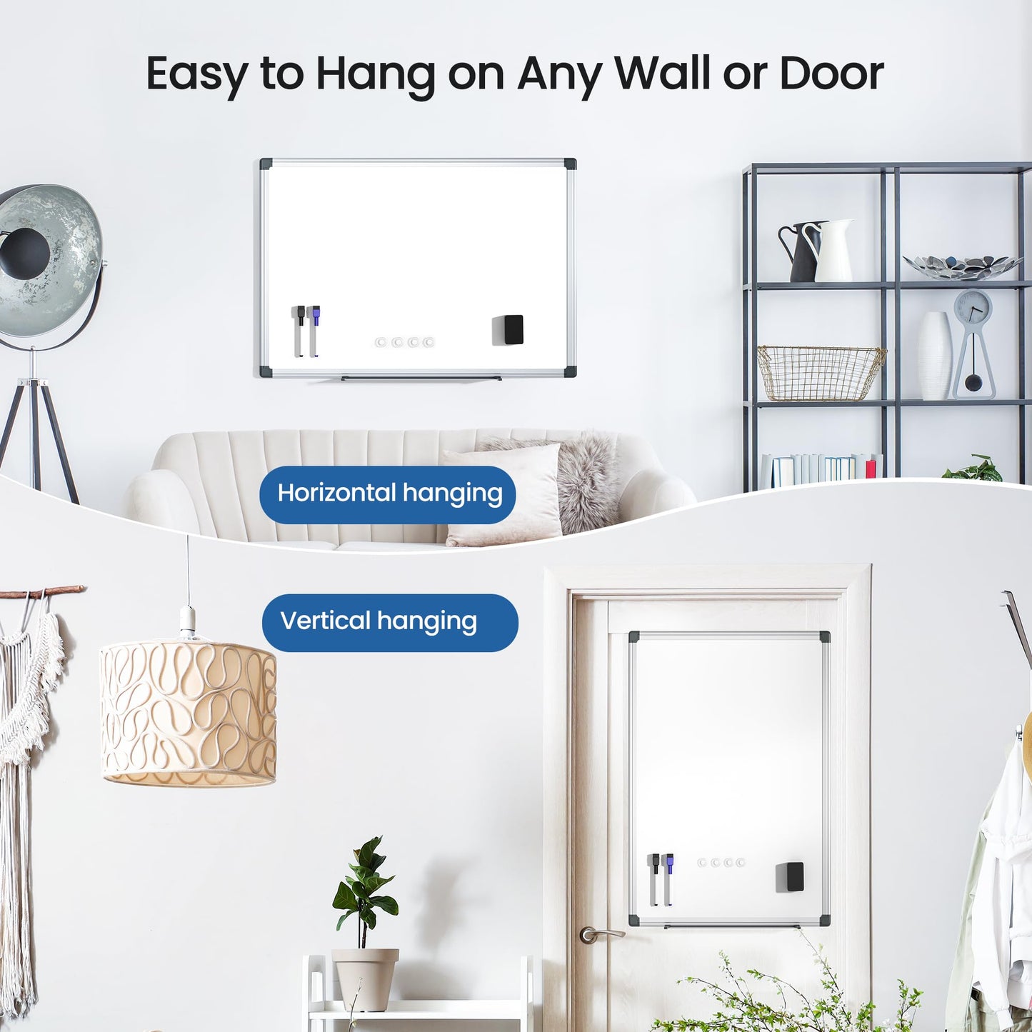 SCRIBANX Magnetic White Board for Wall, 36" x 24" Dry Erase Board Kit with 2 Magnetic Markers, 4 Magnets, Eraser, Pen Tray & Mounting Kit - White Boards for Home, Office,School