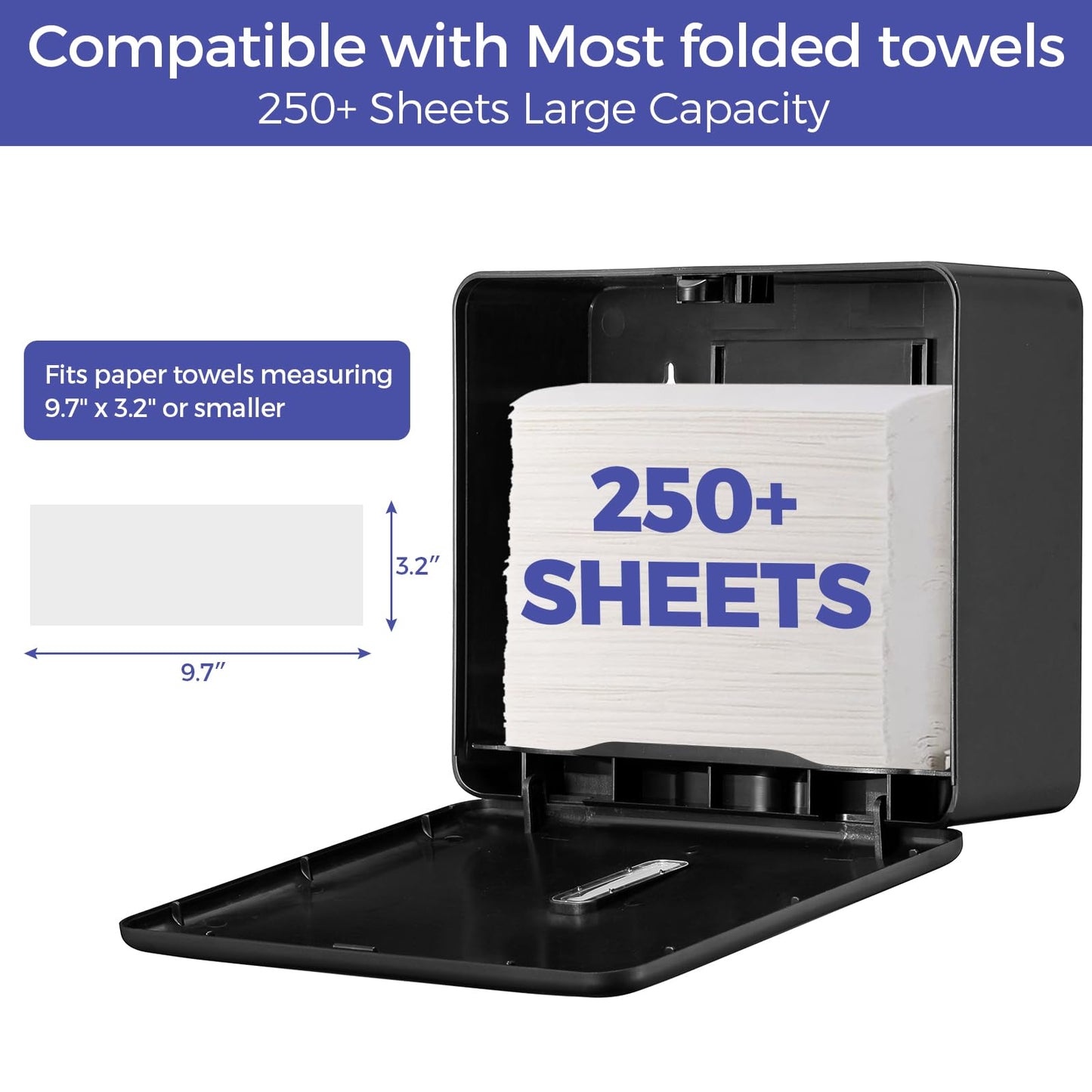 Stardrix 2-Pack Multifold Paper Towel Dispenser Wall Mount (Black) – Large Capacity C-Fold, Trifold, and Folded Commercial Hand Towel Holder for Bathroom & Restroom – Adhesive or Screw Mounted