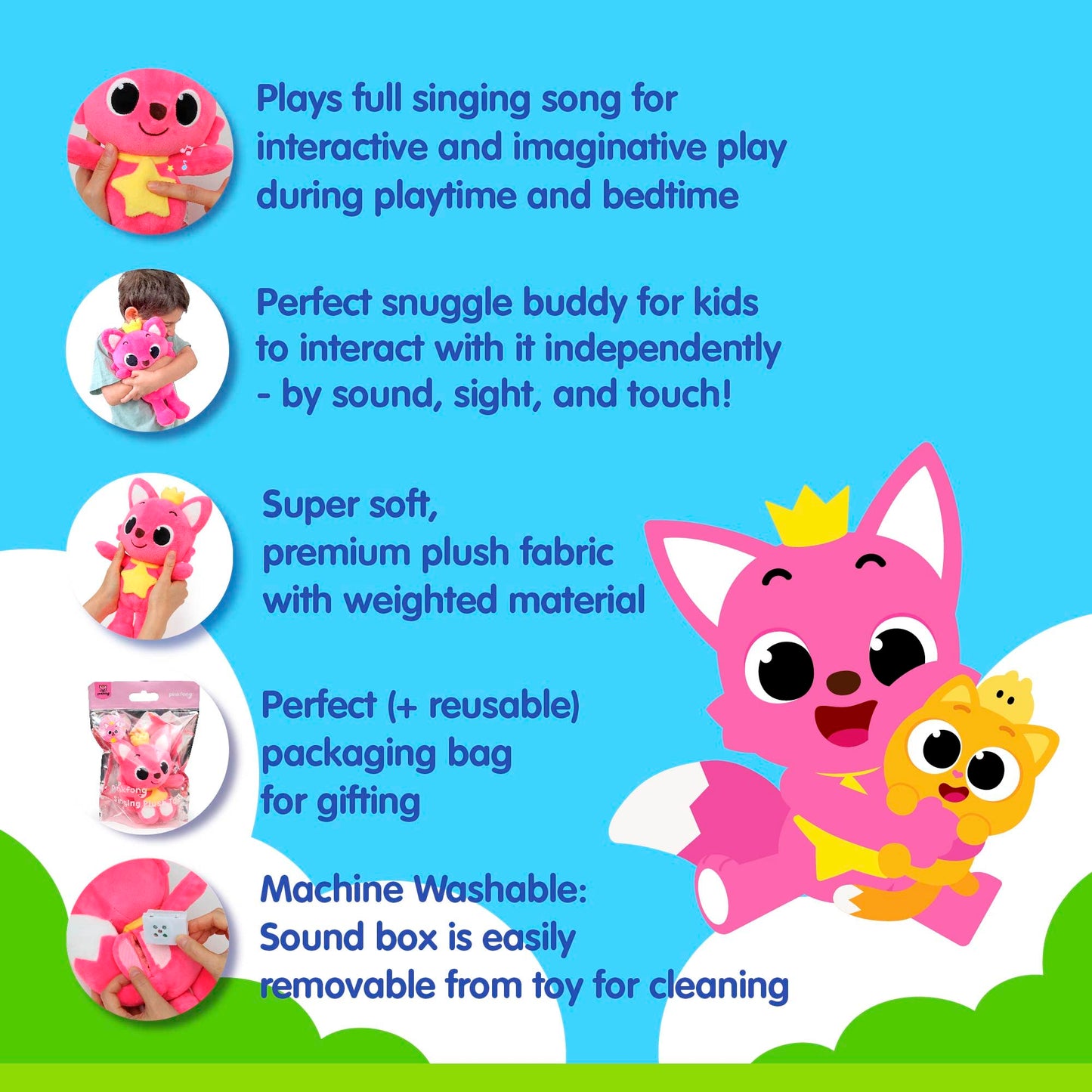 Pinkfong Singing Plush Toy - Interactive Musical Stuffed Animal, Sound Feature - Toddler, Infant (12 inches - 30 cm)