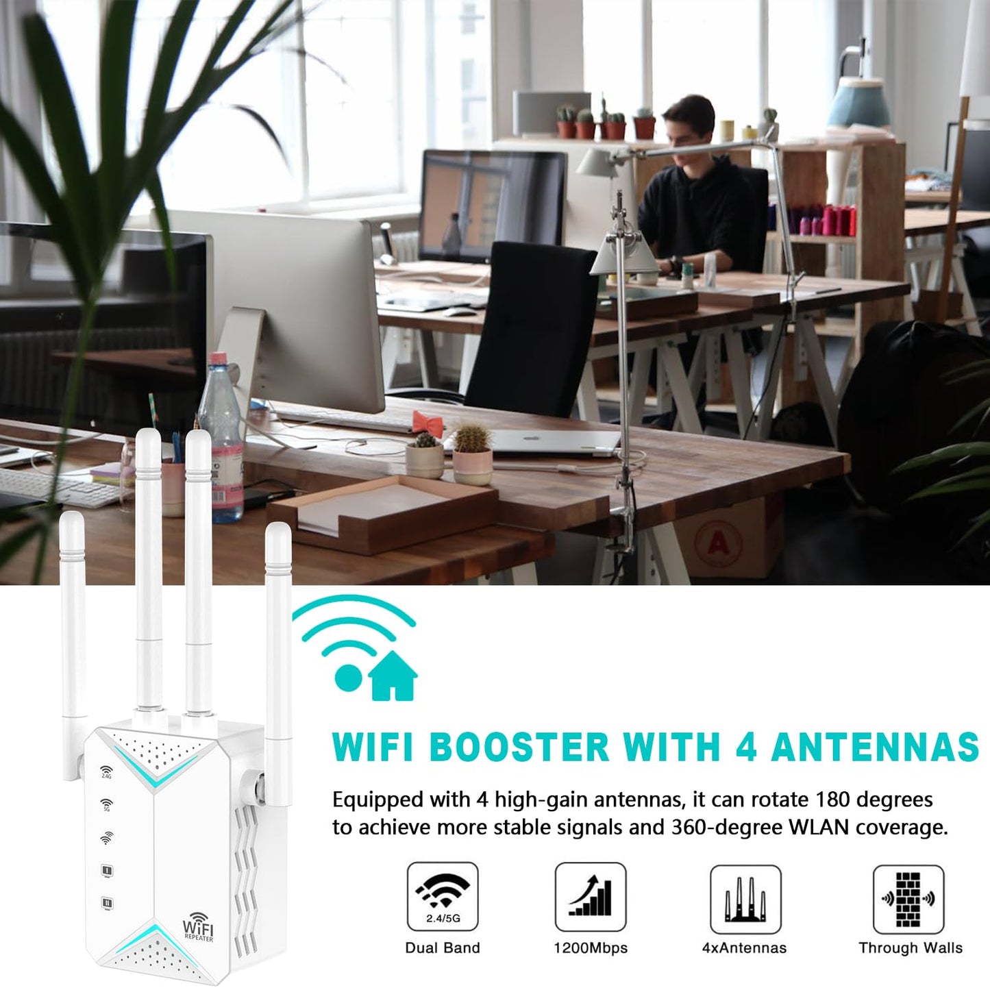 2025 WiFi Extender Signal Booster for Home - 1200Mbps Dual Band, Covers 12880 Sq Ft & 108 Devices, Long Range Internet Booster with Ethernet Port, Easy Setup