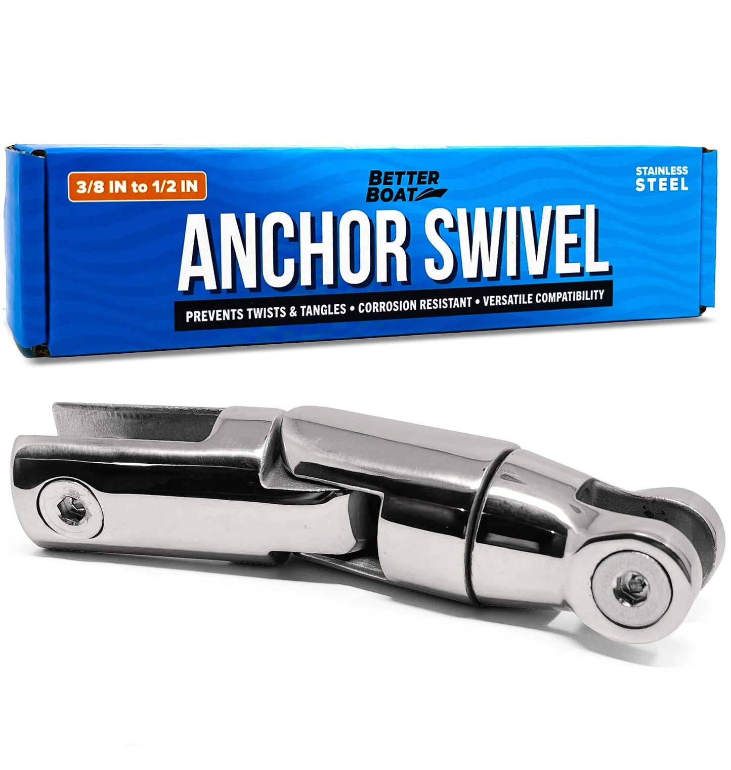 Better Boat Anchor Swivel, Stainless Steel Shackle Chain Swivel, Fits 3/8" to 1/2" Chains