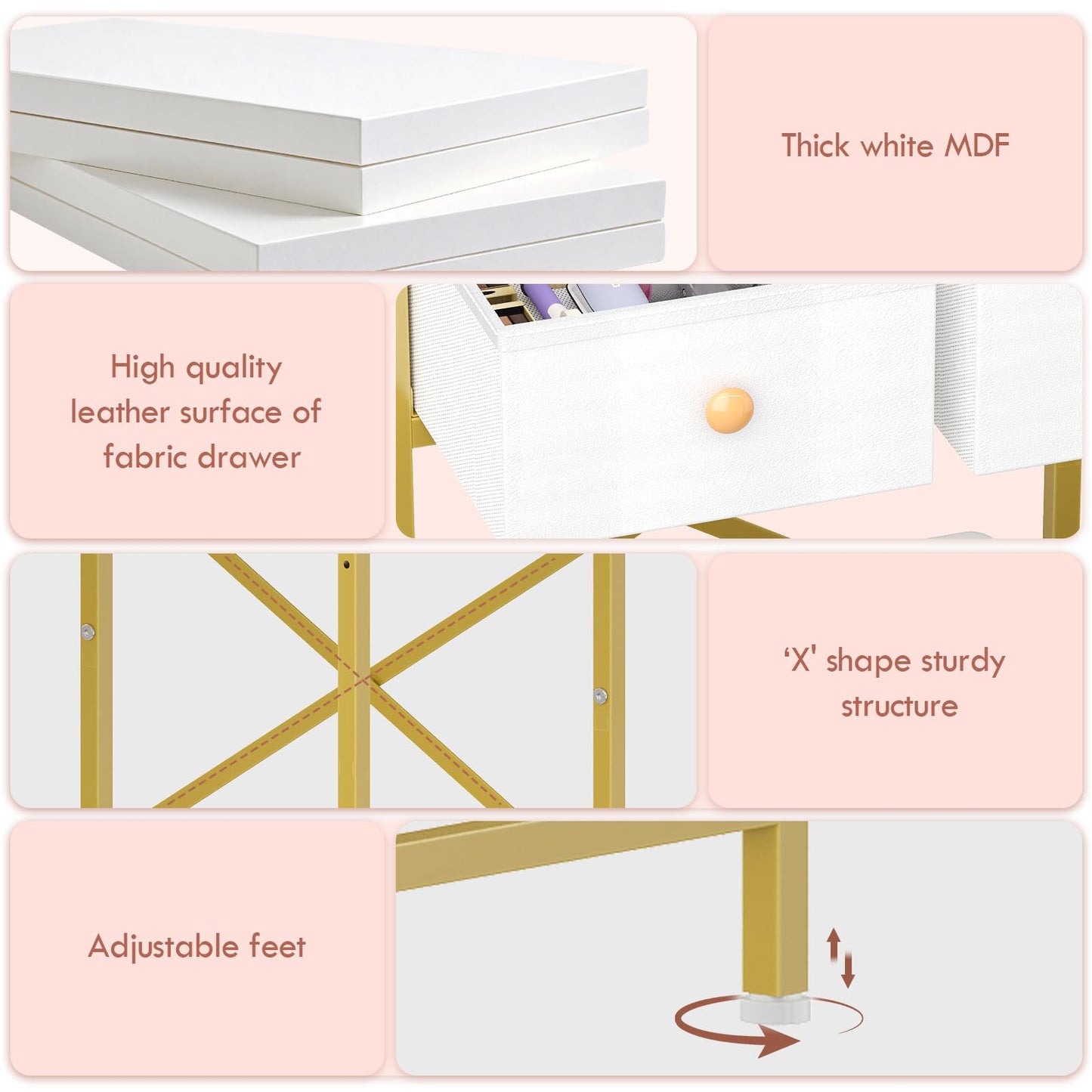 X-cosrack Small Makeup Vanity Desk with Mirror & Chair, Mini Vanity Desk Table Set with Fabric Storage Drawer, 19.7" Compact Vanity Desk for Girls, Dressing Table with Chair for Bedroom, White Golden