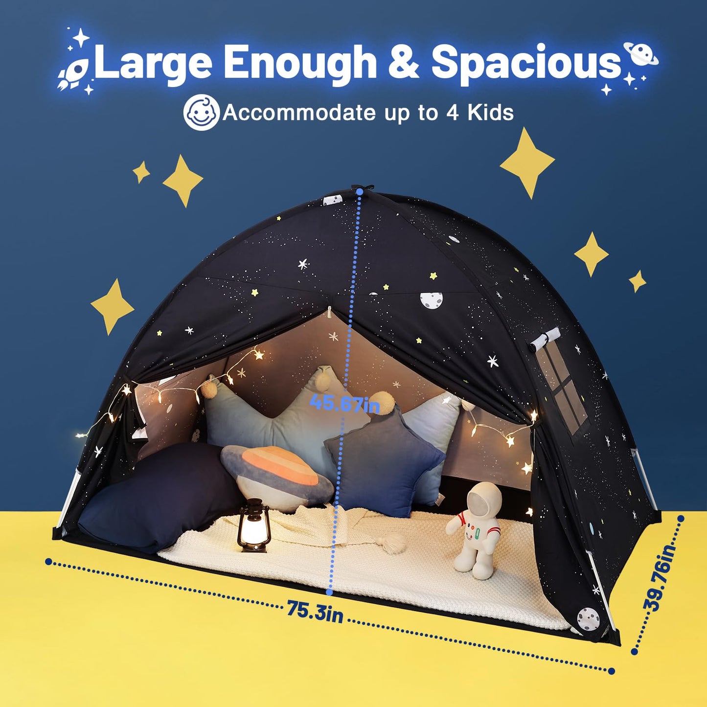 Sumbababy Large Teepee Tent for Kids - Tent Indoor Kids Teepee Tent for Boys & Girls - Kids Play Tent Inside Canopy Bed for Playroom Gift Toys (Black Galaxy)