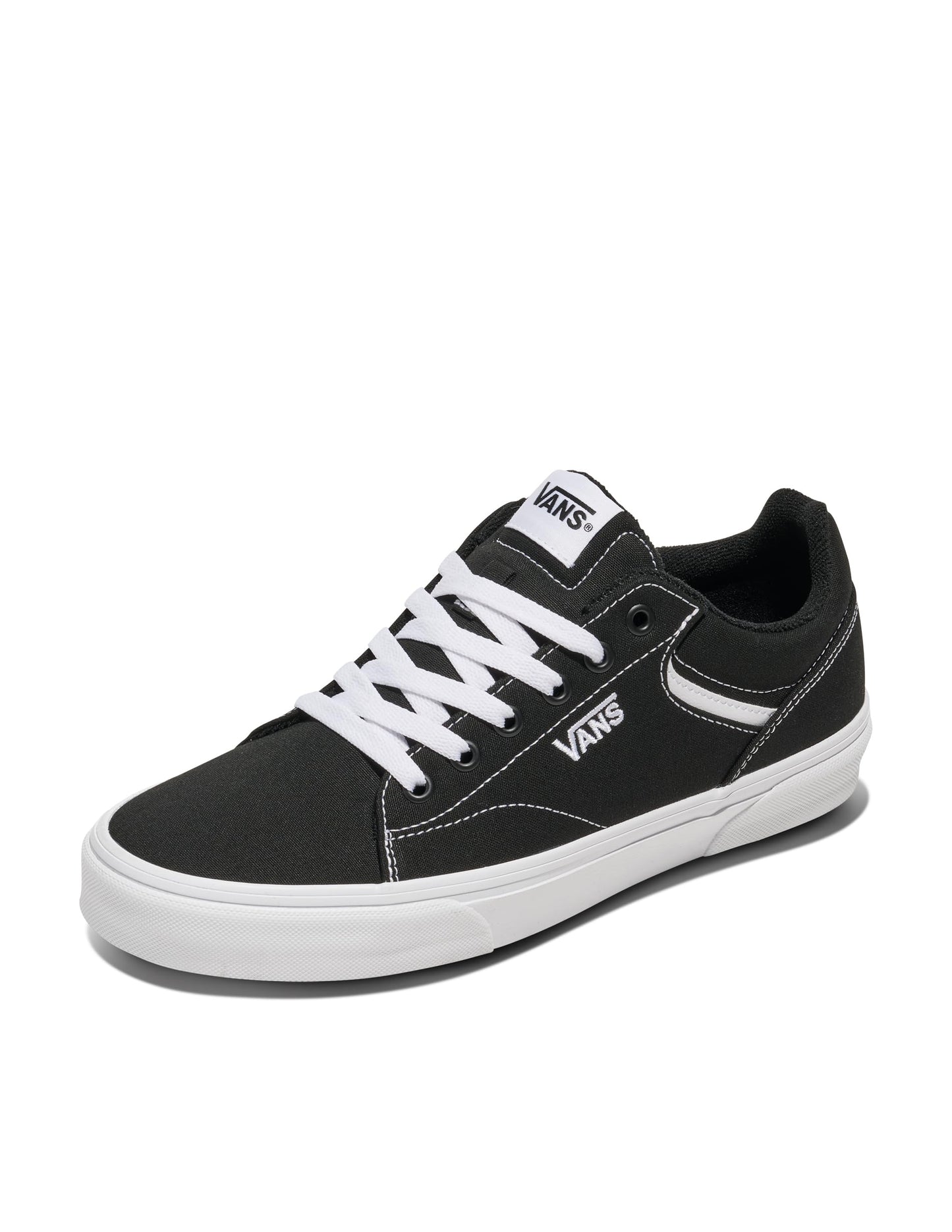 Vans Men's Seldan Shoe | Retro Tennis Inspired Sneakers for Fashion, Work & Everyday Wear, Canvas Black/White, 10.5