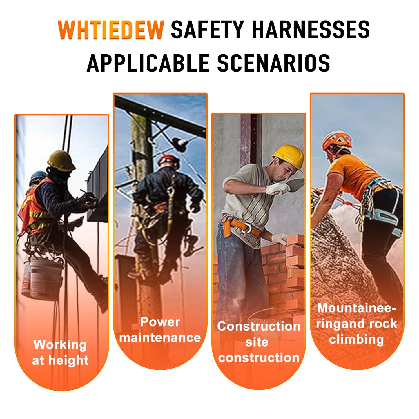 WHITEDEW Safety Harness Fall Protection Kit with Shock Absorbing Lanyard, Roofing Work Harnesses Full Body Safety Harness for Construction (Orange)