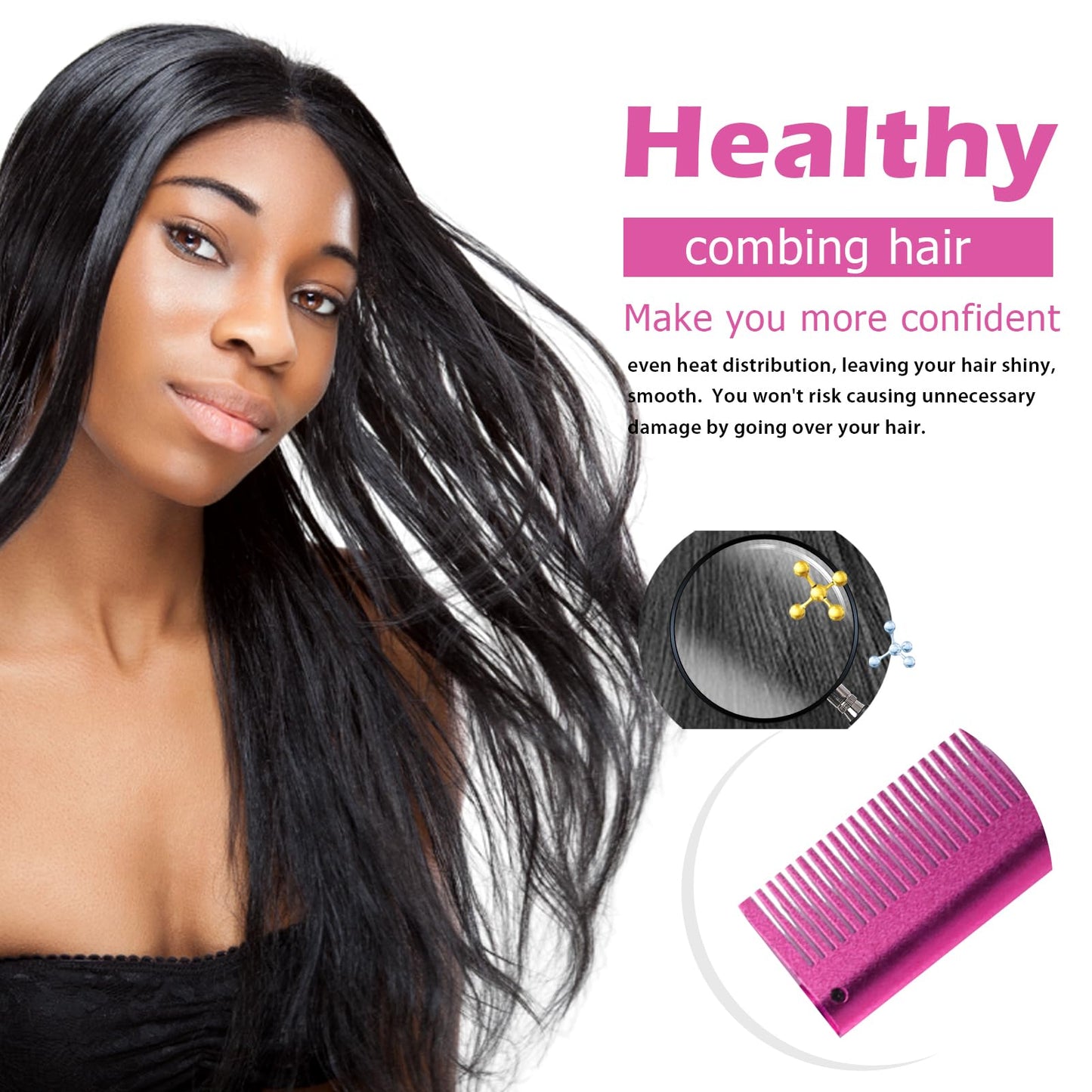 Goiple Hot Comb Straightener for Wigs and Natural Hair - Ceramic Electric Hair Straightening Comb, Curling Iron & Pressing Combs Kit