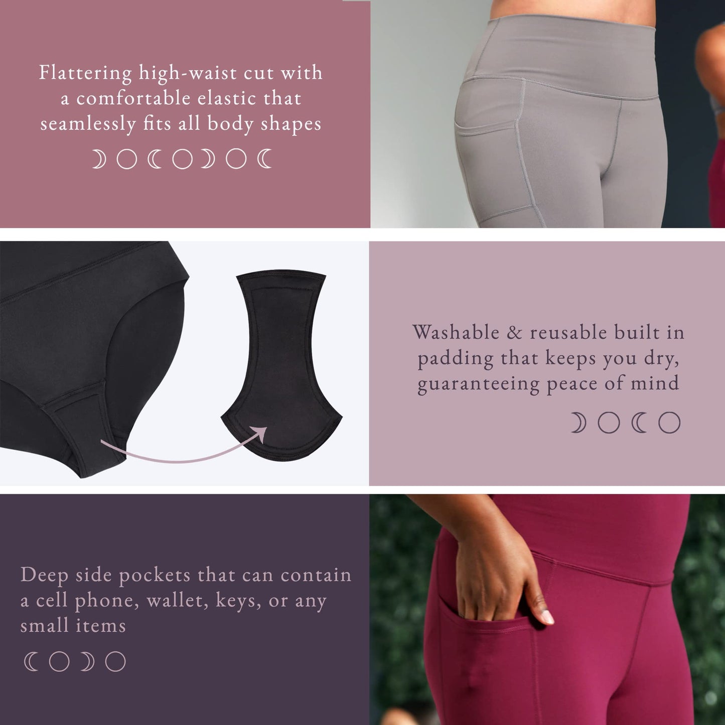LUMANA Leakproof Womens Leggings: Bladder Control Athletic Bottoms - Leggings with Pockets Designed with Built-in Bladder Leakage Pads for Women, 22" Inseam (Plum, 3X)