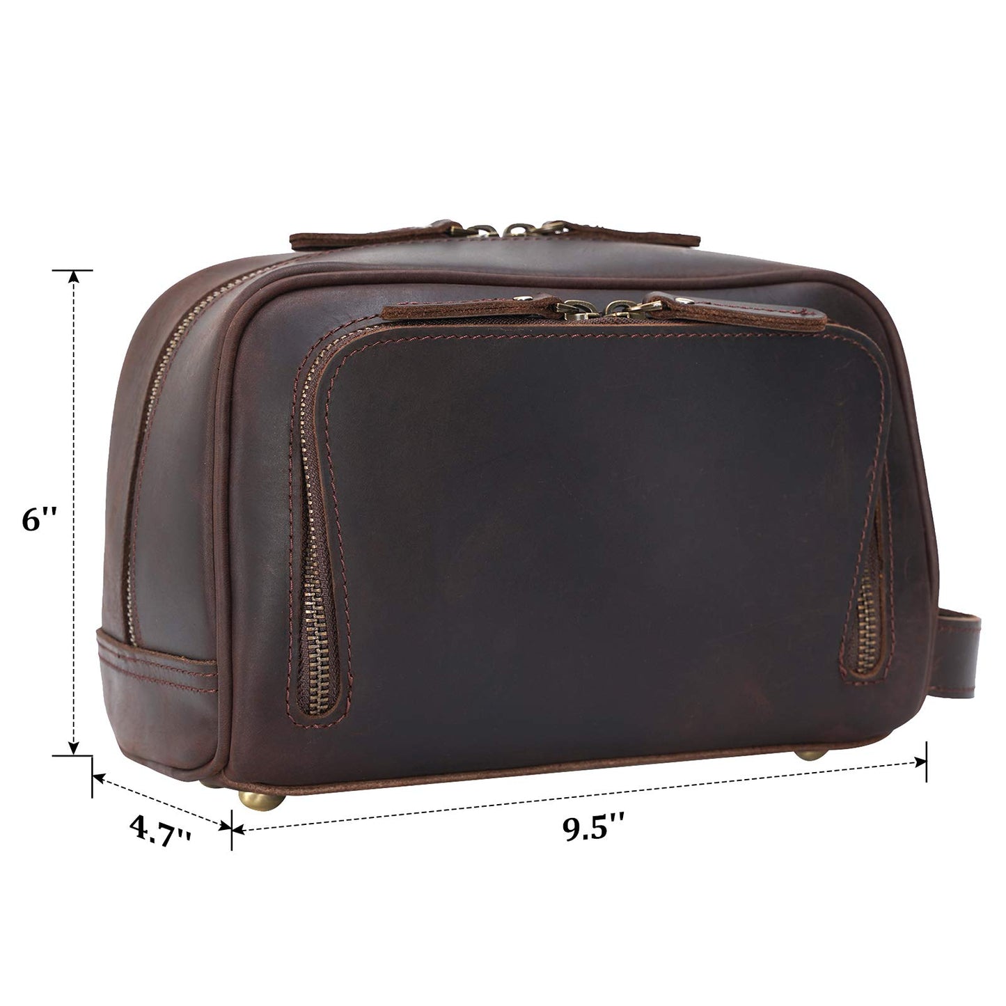 Polare Vintage Full Grain Leather Handmade Travel Toiletry Bag for Men - Dopp Kit - Shaving Kit with YKK Metal Zippers A-Dark Brown
