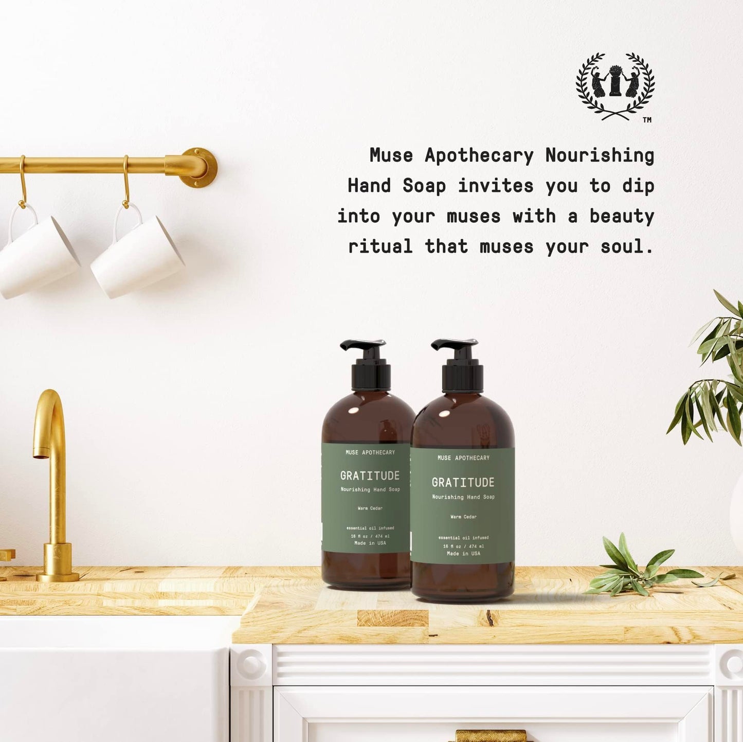 Muse Bath Apothecary Hand Ritual - Botanical Collection - Aromatic and Nourishing Hand Soap, Infused with Natural Aromatherapy Essential Oils - 16 oz, Warm Cedar, 3 Pack