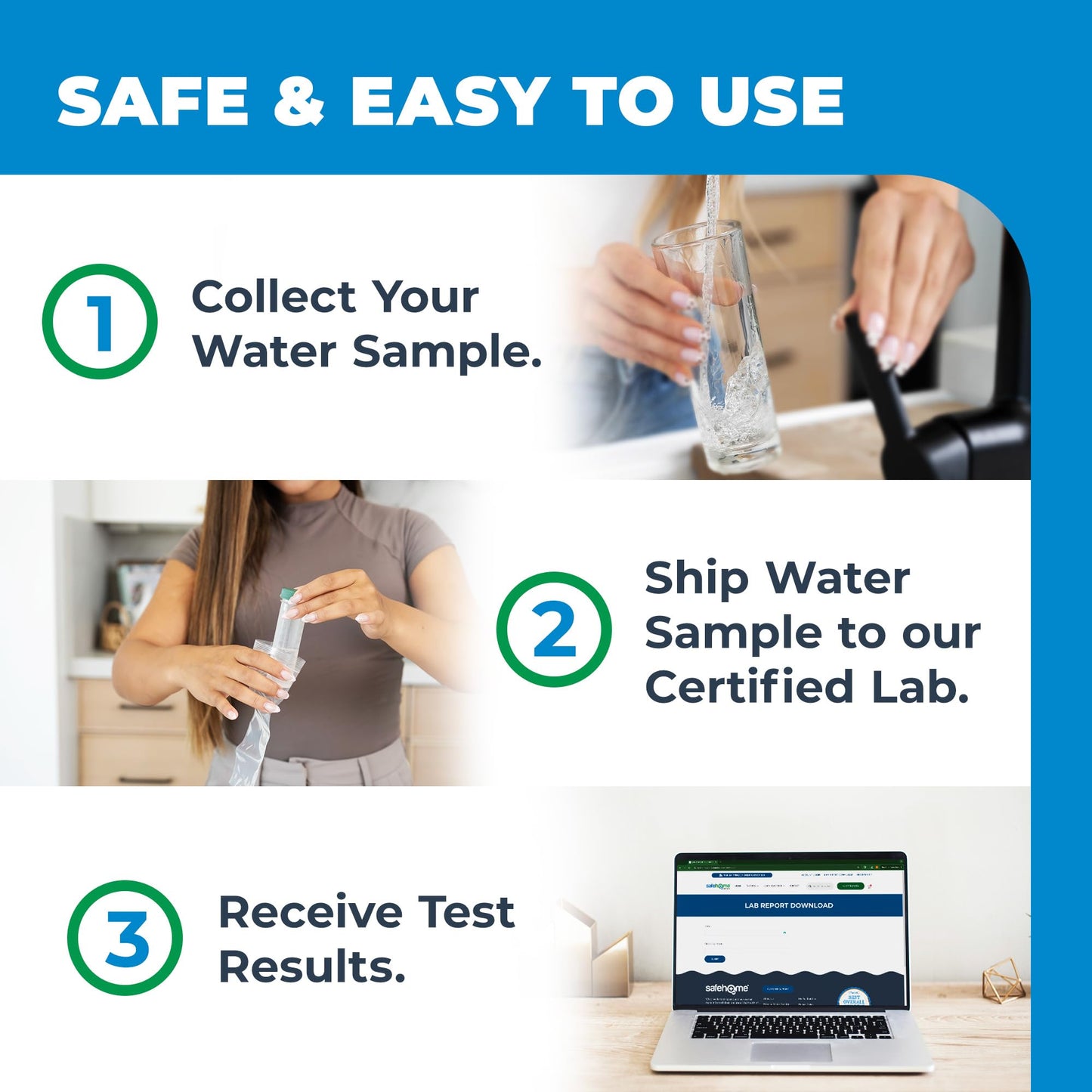 Safe Home® Arsenic in Drinking Water Test Kit – in-Lab Water Analysis by EPA-Certified Laboratory – Detects Dissolved & Solid Arsenic (Total) – Tap, Well, or Groundwater – Made in USA