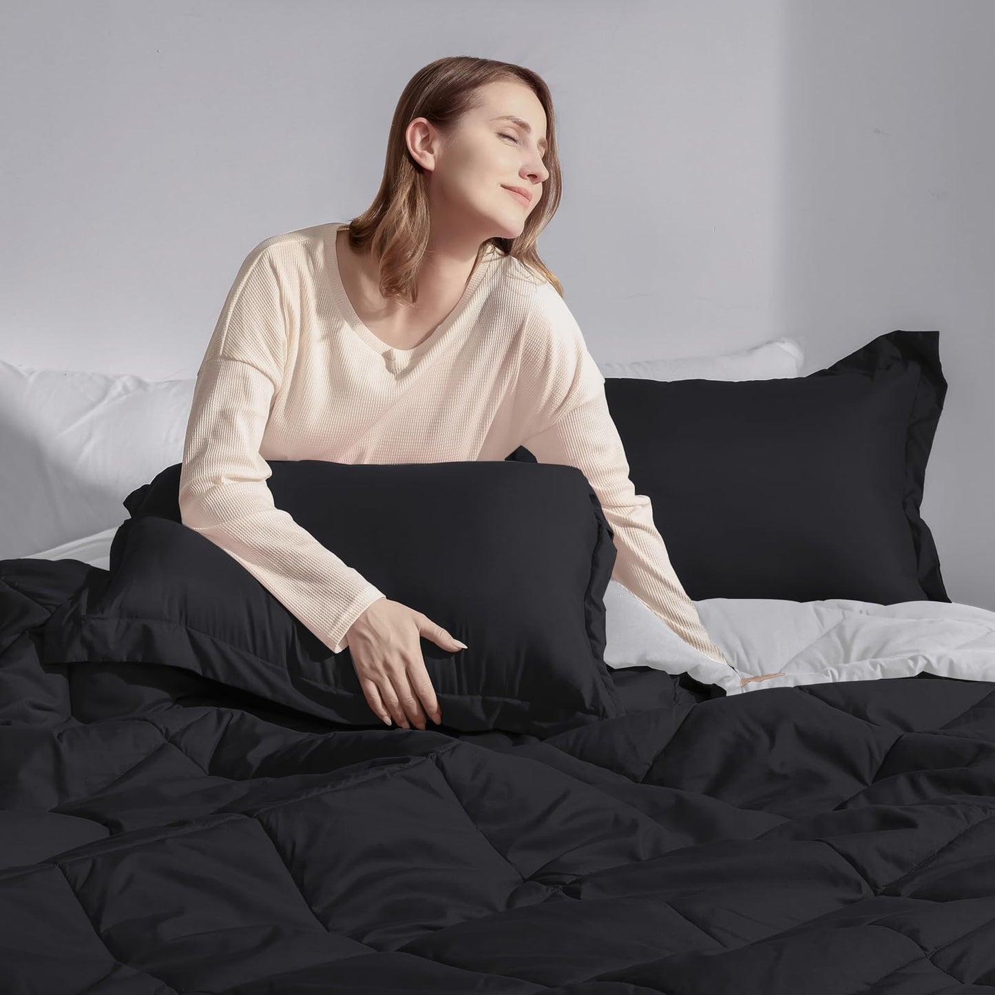 Basic Beyond California King Comforter Set, Black Comforter Set California King for All Seasons, 1 Comforter 104"x96" and 2 Pillow Shams 20"x36"+2"