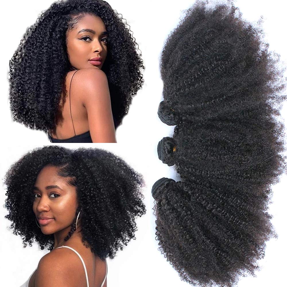 Mongolian Afro Kinky Curly Bundles Human Hair 10 12 14 Inch 4B 4C Afro Kinky Bulk Human Hair Unprocessed Virgin Hair Bundles for Women Natural Black