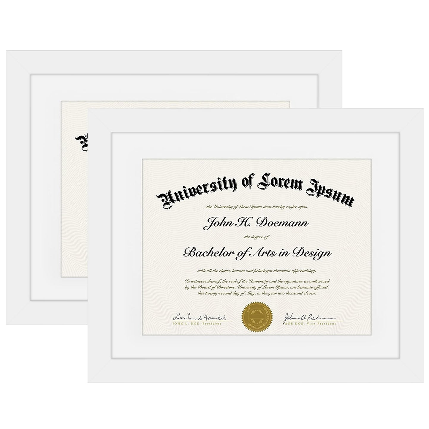 Americanflat 11x14 Diploma Frame with Shatter-Resistant Glass - Set of 2 - Use as 8.5x11 Frame with Mat or Display 11x14 Documents Without Mat - Certificate Frames with Engineered Wood - White