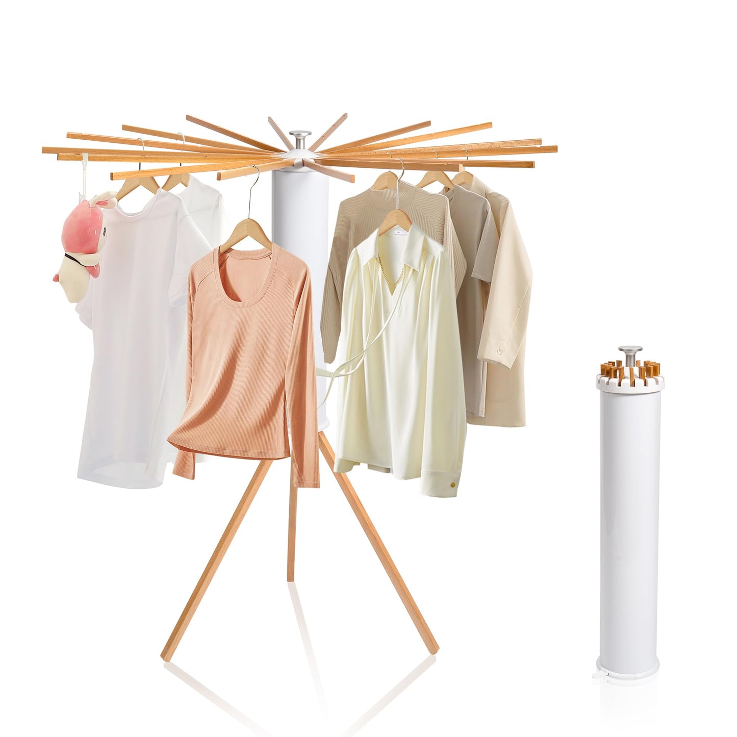 ZOFGENOW Clothes Drying Rack, Foldable Wooden Tripod Drying Rack Clothing for Small Apartments Balcony Bedroom, Portable Space Saving Laundry Rack, Floor Standing with 16 Poles for Indoor Air Drying