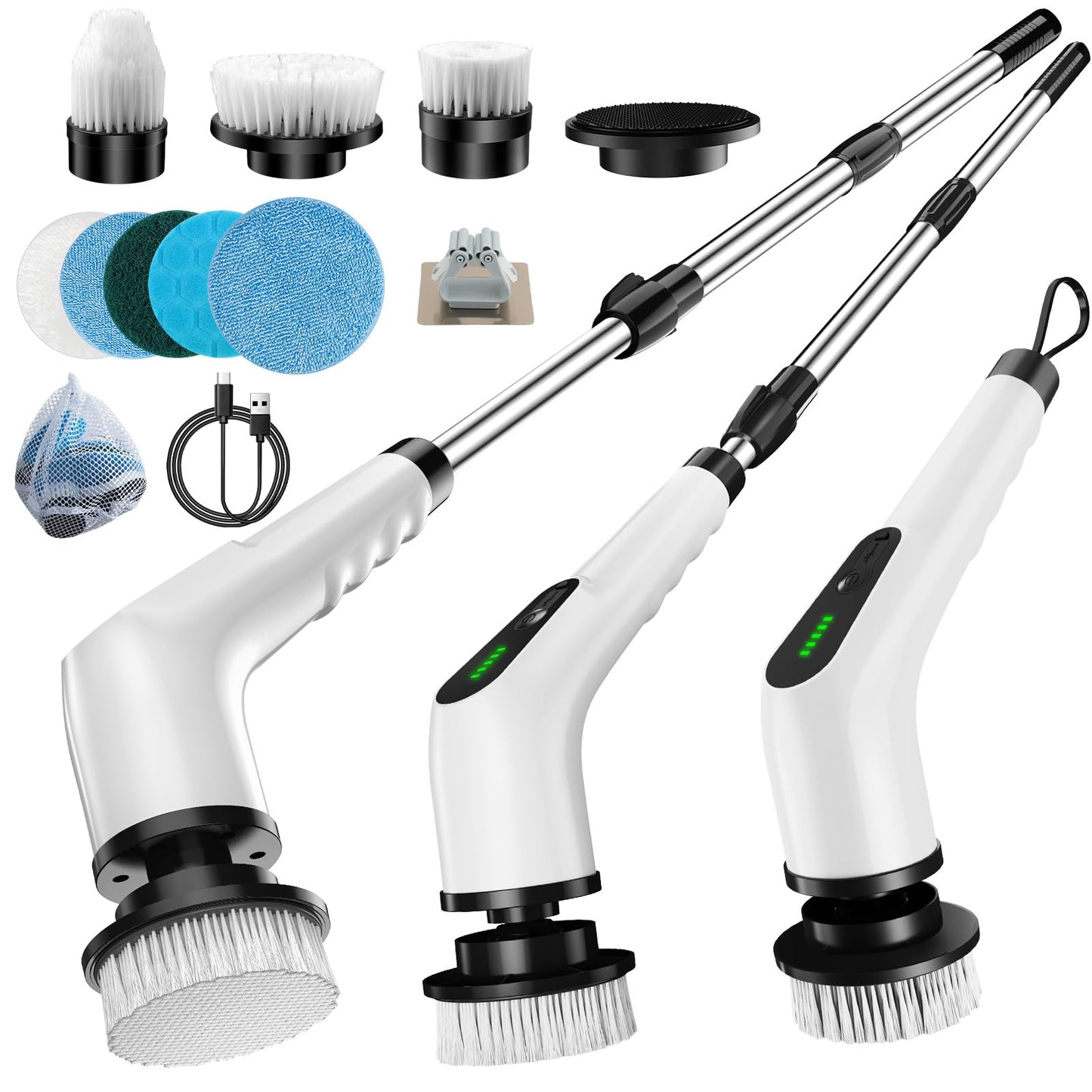 Homlab Electric Spin Scrubber, Cordless Cleaning Brush with 8 Replaceable Brush Heads, Shower Scrubber with Adjustable Extension Handle, Waterproof Power Scrubber for Bathroom Tile Floor Tub Car Walls