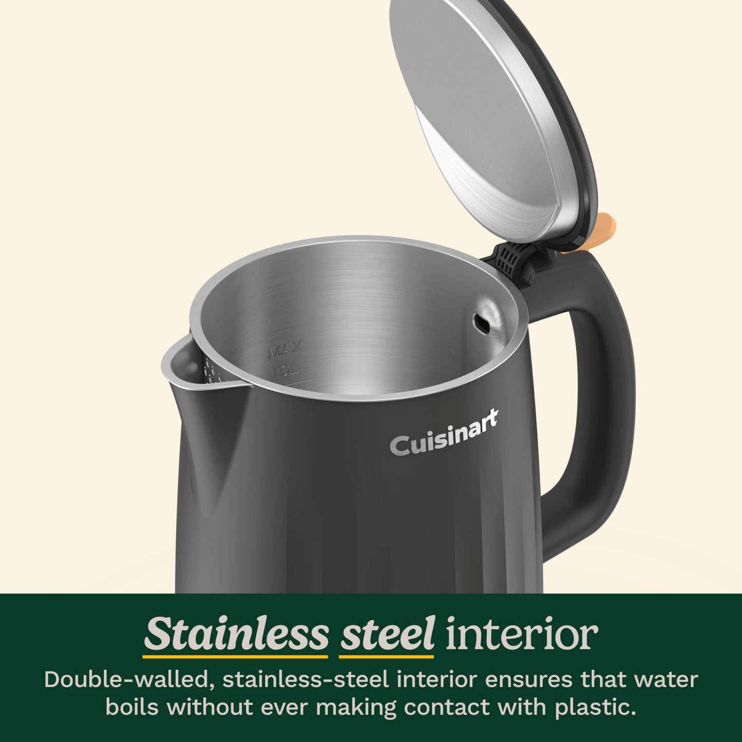 Cuisinart Soho 1-Liter Double Wall Electric Hot Water Kettle, Tea Kettle with Stainless Steel Interior, One Touch Operation to Boil Water for Tea, Hot Cocoa, or Instant Oatmeal, CK-10BK, Black