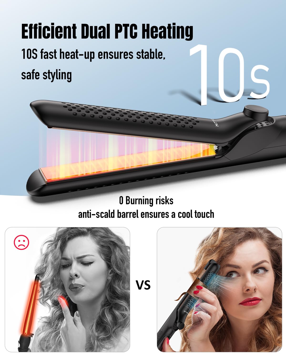 360° Airflow Styler Curling Iron - 1.25 Inch Hair Straightener and Curler 2 in 1 with Vented Cool Air to Lock Style, Extra Long Flat Iron Curling Wand, 5 Temps LCD Display, Dual Voltage for Travel