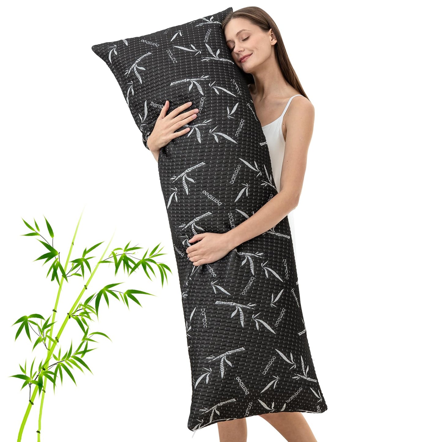 Primesoft Full Body Pillow with Removable Pillowcase for Adults,（Memory Foam Filling）（Long Pillow for Side Sleepers） （Fluffy and Firm）（Adjustable Filling）（20×54 Inch，Black）