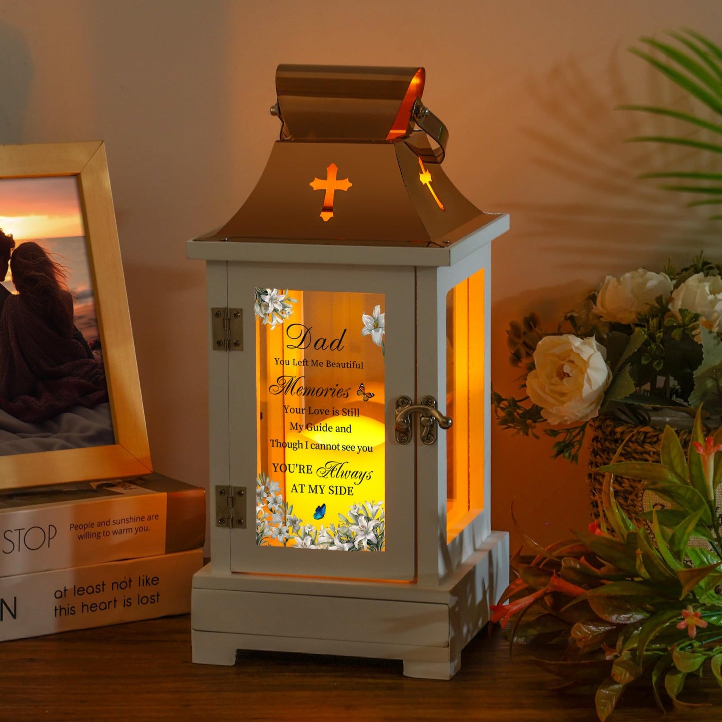 HugMemories Memorial Gifts for Loss of Dad, Memorial Lantern with Drawer for Keepsakes, Loss of Father Sympathy Gift, Bereavement Gifts in Memory of Dad