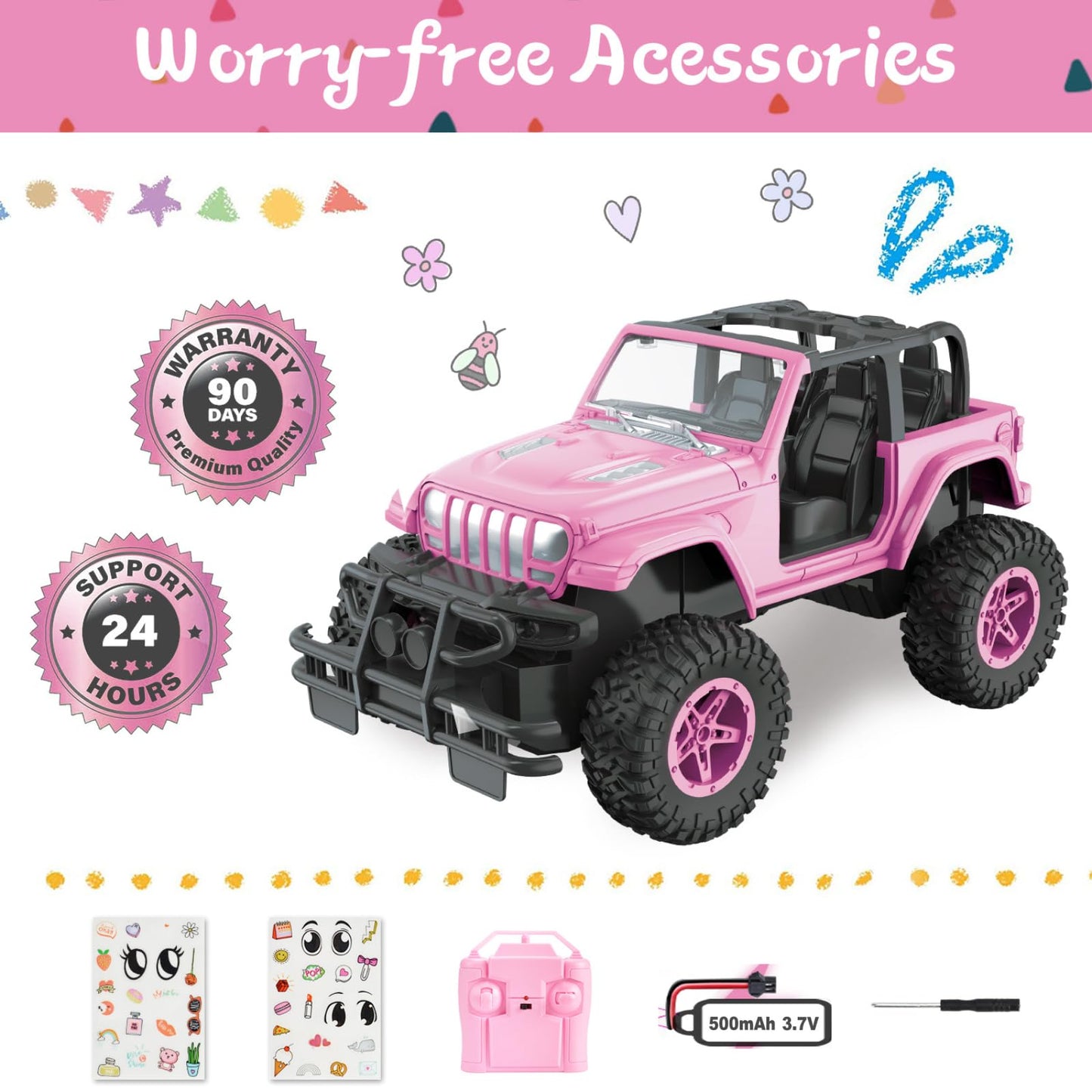 NQD Remote Control Car, Rechargeable RC Racing Cars with Stickers 1:16 Scale, 80 Min Play, 2.4Ghz Off Road Trucks All Terrain Toys Gifts for 3-Year-Old Girls