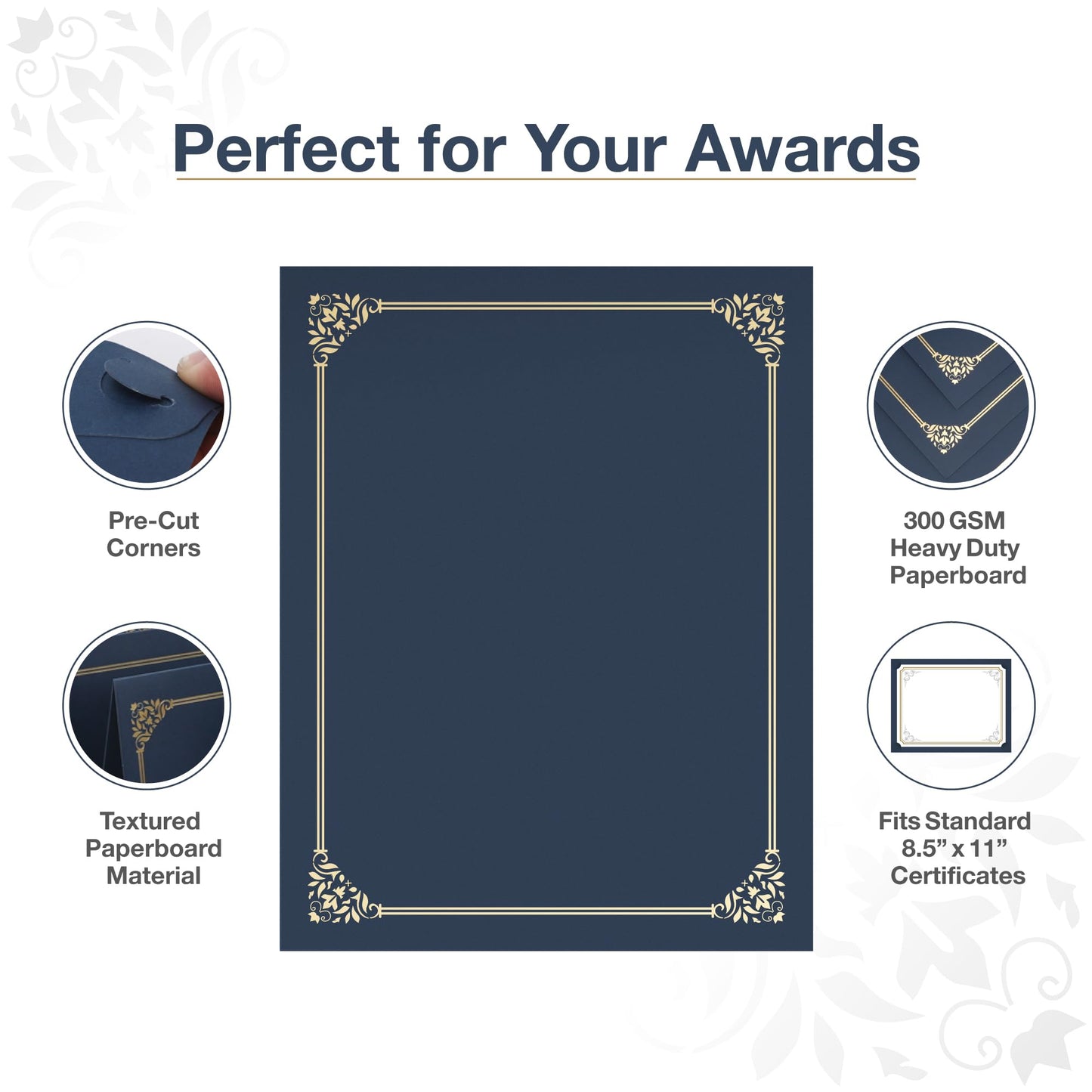 BELLE KR® Blue Certificate Holders 8.5 x 11, 100 Pcs - Used as Award Certificate Folders with Gold Foil Border for Letter Size 8.5" x 11" Certificates, Awards, Documents and Diplomas