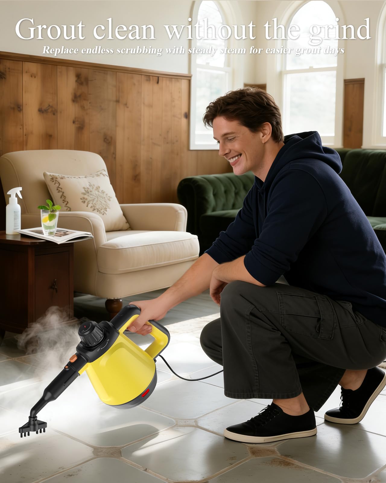 1200W Handheld Steam Cleaner for Home, Powerful Natural Multi‑Surface Steam Cleaner with 10 Tools, Pressurized Steamer for Deep Cleaning Tile, Grout, Shower, Bathroom, Kitchen, Car, Yellow