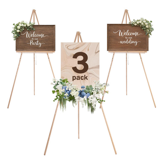 DJAR 3 Pcs 63" Wooden Easel Stand for Sign, Dual-use Adjustable Height, Wood Floor Display Easel for Wedding, Welcome Board, Poster, Picture, Photo- Natural