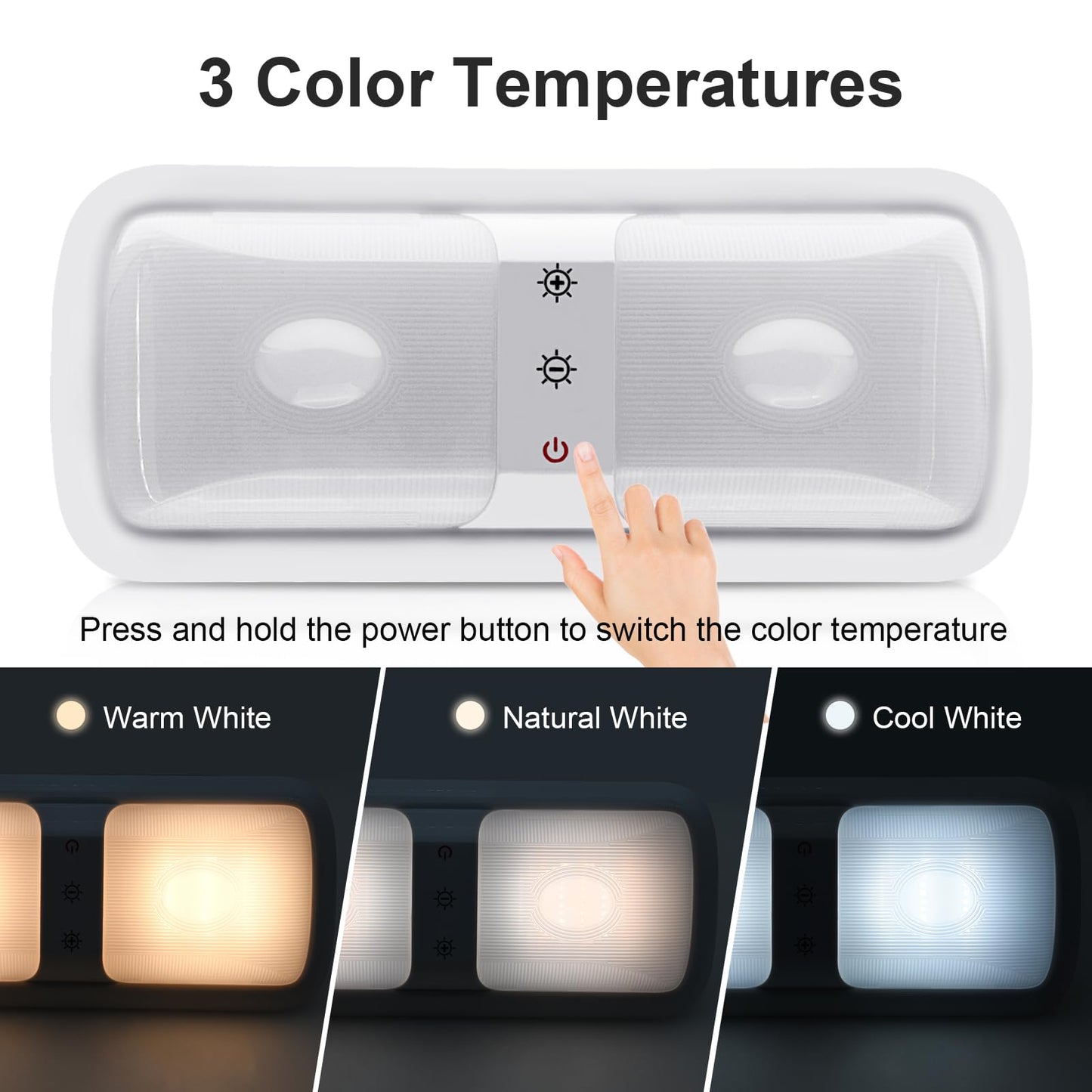 Miady RV Dimmable Lights Interior 1800 LM, 3 Color Temperature and 5 Levels of Brightness, 12V Volt Led Light for Camper/Car/Trailer/Boat (Warm Natural Cool White), Pack of 5