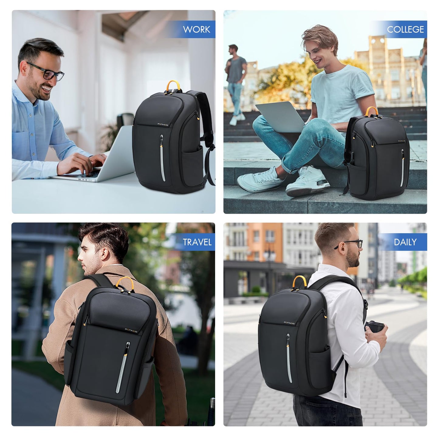 Business Backpack for Men - 900D Tech Backpack fit 17.3 Inch Laptop, Travel Backpack with USB Charging Port Anti-Theft Pocket, 30L Large Smart Backpack Black Waterproof