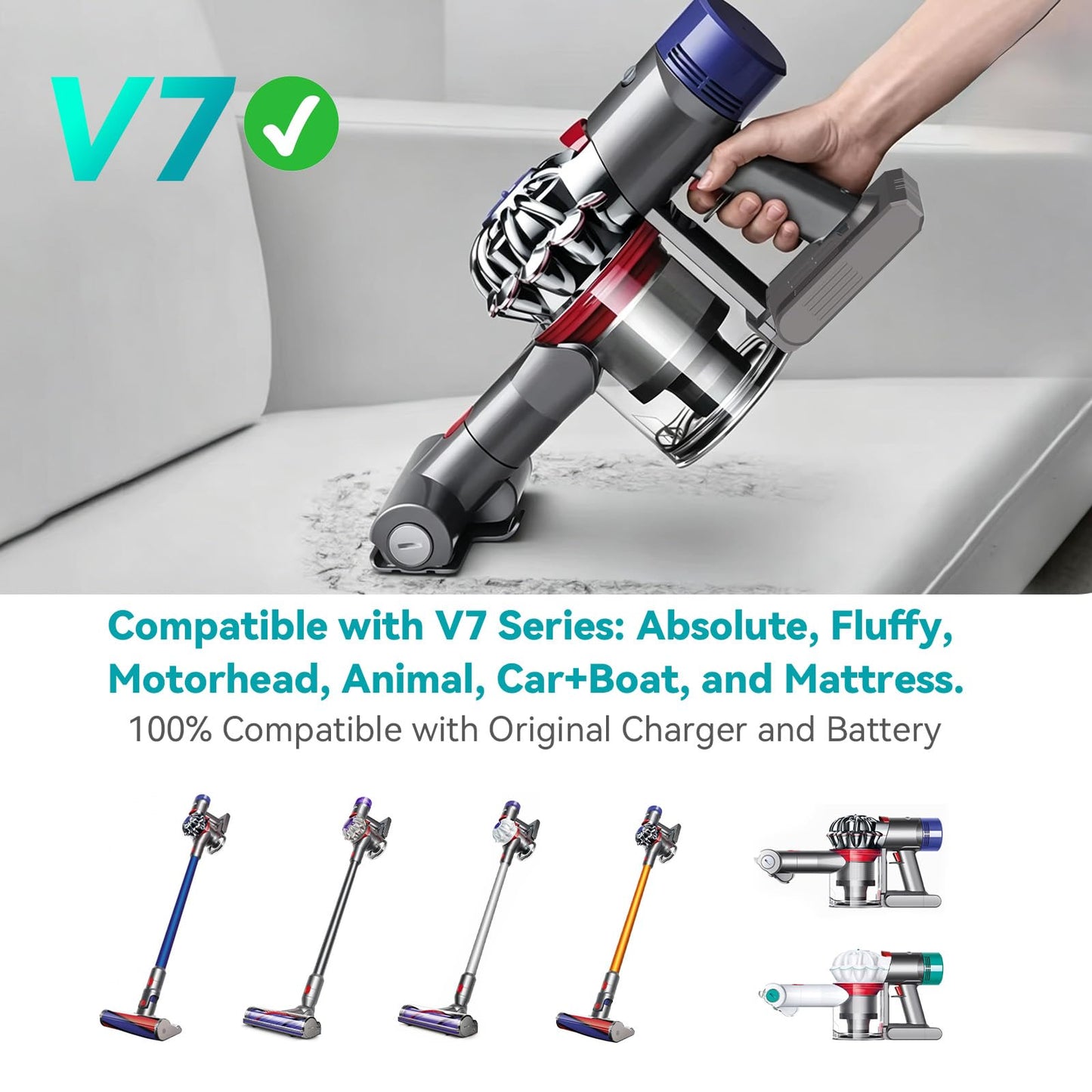 9500mAh Battery Replacement Compatible with Dyson V-7 Battery 21.6V - Compatible with Animal/ Absolute/ Motorhead/ Fluffy/ Trigger/ SV-11 Vacuum Cleaner with 2 Filters + Cleaning Brush + Screwdriver