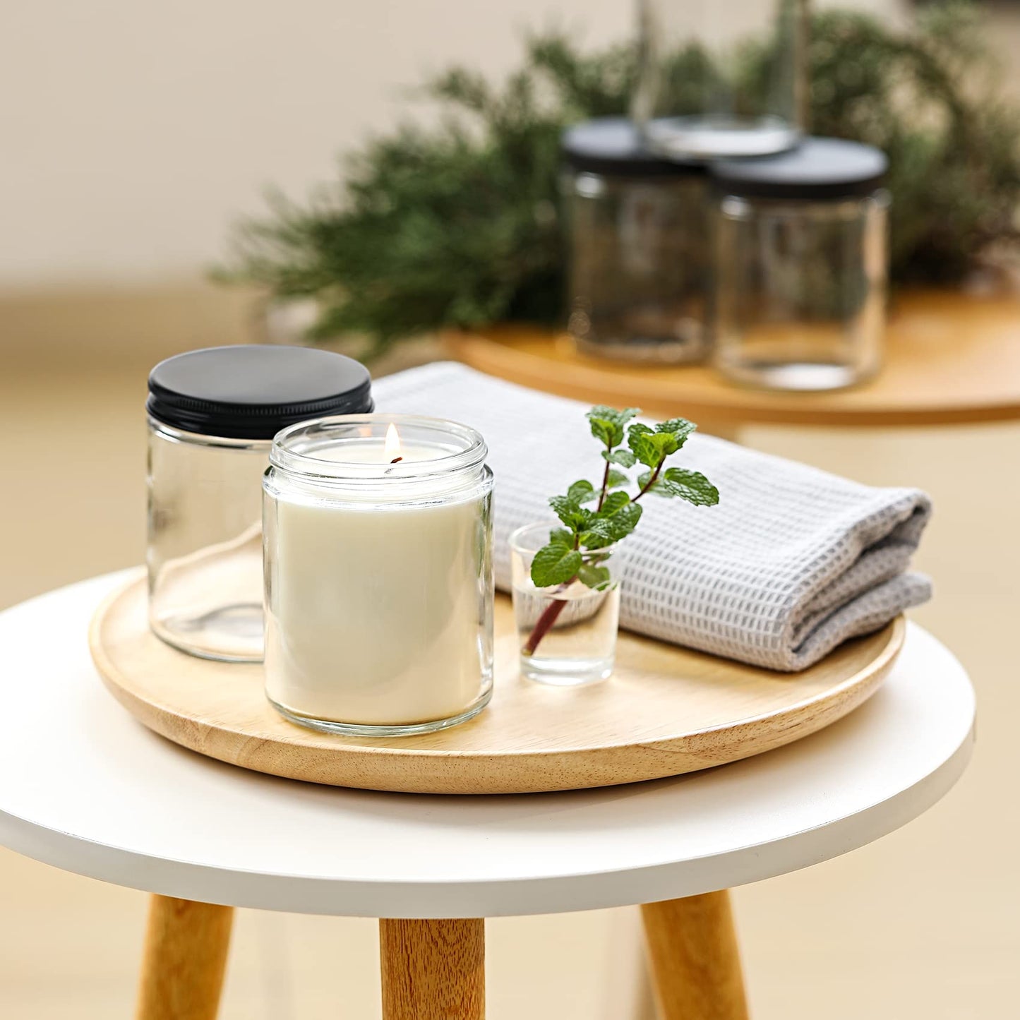 24 Pack, 8 OZ Thick Glass Jars with Metal Lids, Clear Round Candle Making Jars,Empty Food Storage Containers, Mason Canning Jar For Spice, Powder, Liquid, Sample, Lotion, Cosmetic,Dishwasher Safe